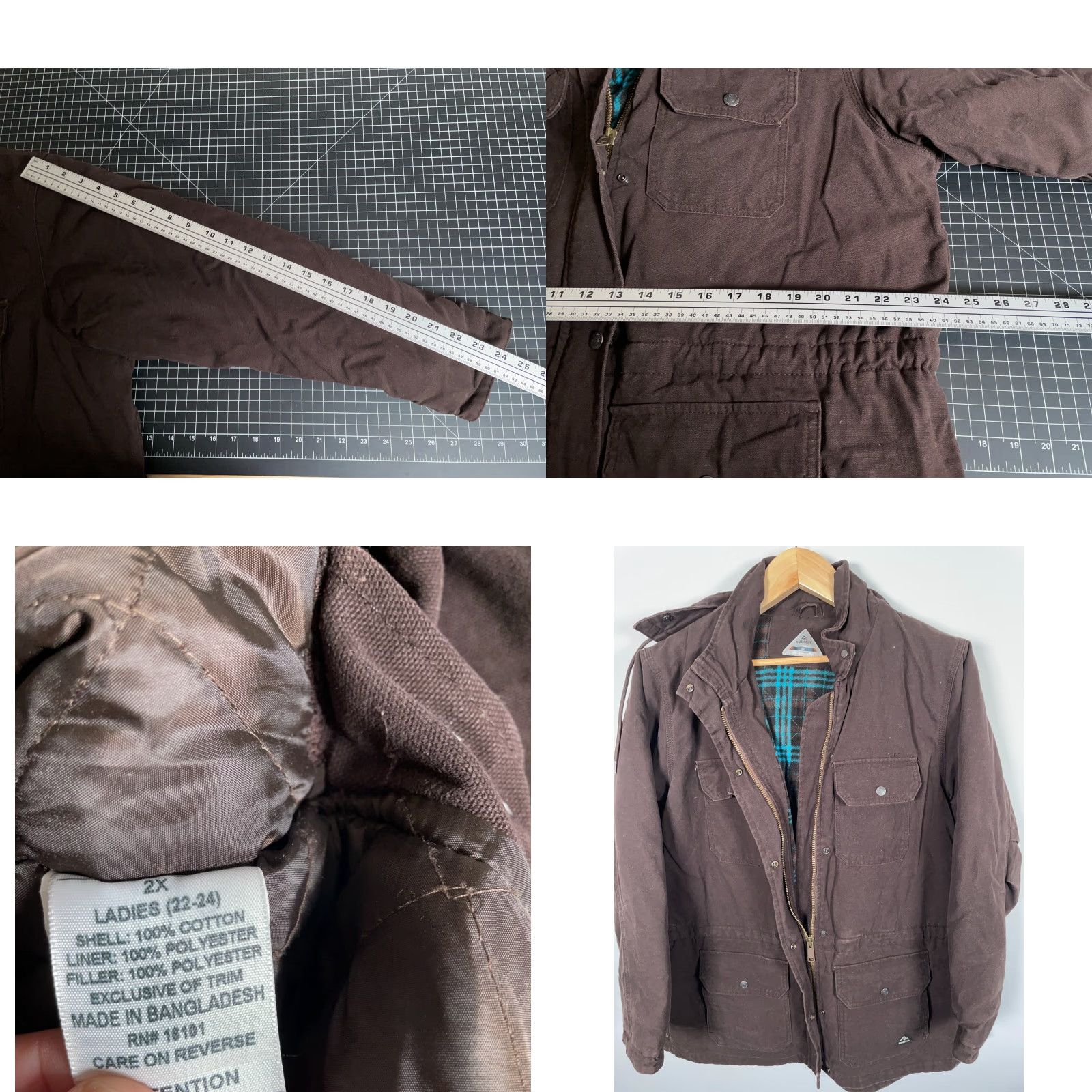 Vintage Ridgecut Women's 2X Flannel Lined Canvas Jacket Dark Brown Removable Hood Size XXL / US 16-18 / IT 52-54 - 8 Thumbnail