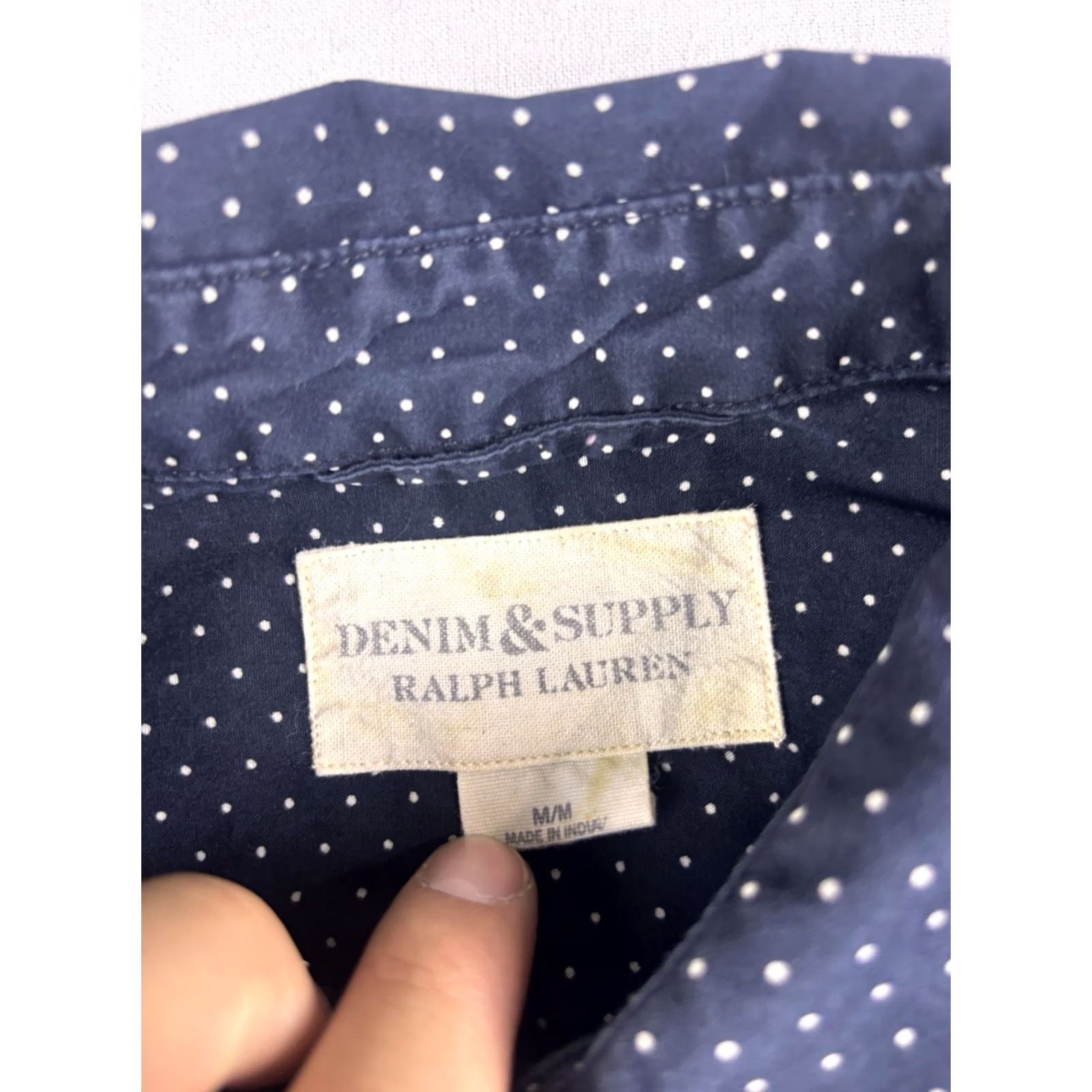 Vintage Denim & Supply Ralph Lauren Shirt Button-Up Long Sleeve Polka Dot Blue M Mens Regular Button Up Shirt Size US M / EU 48-50 / 2 - 3 Thumbnail