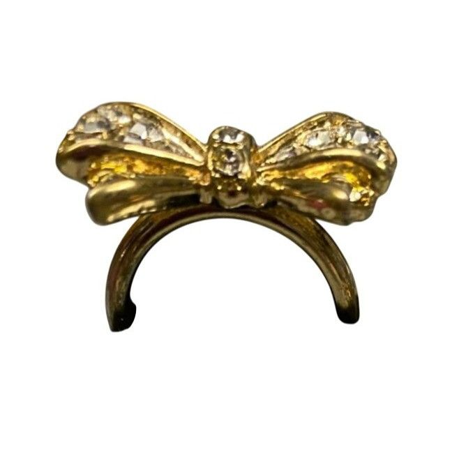 Other Gold-Tone Bow Ring With Rhinestones Size 6.75 Size ONE SIZE - 3 Thumbnail