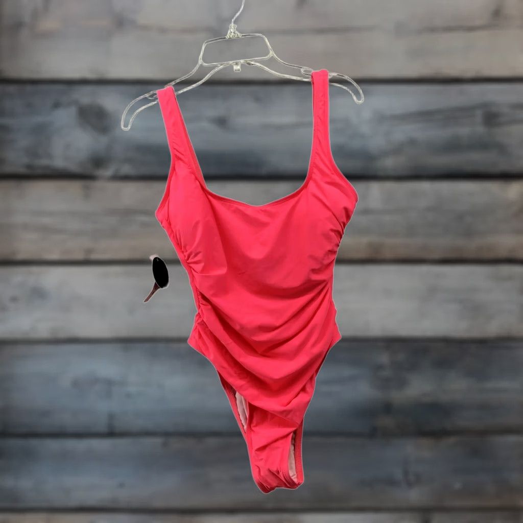 Pacsun Pacsun One Piece Swimsuit Womens Medium M Hot Pink Scoop Back Ruched NWT Size ONE SIZE - 1 Thumbnail