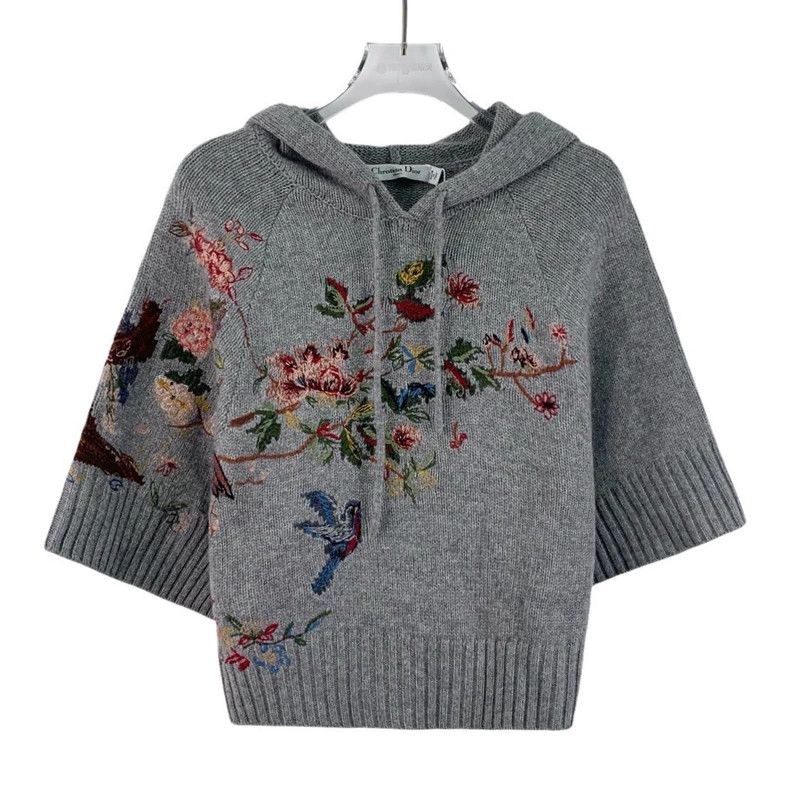 Dior Dior Gray Floral Cashmere Hooded Sweater Size US S / EU 44-46 / 1 - 1 Thumbnail