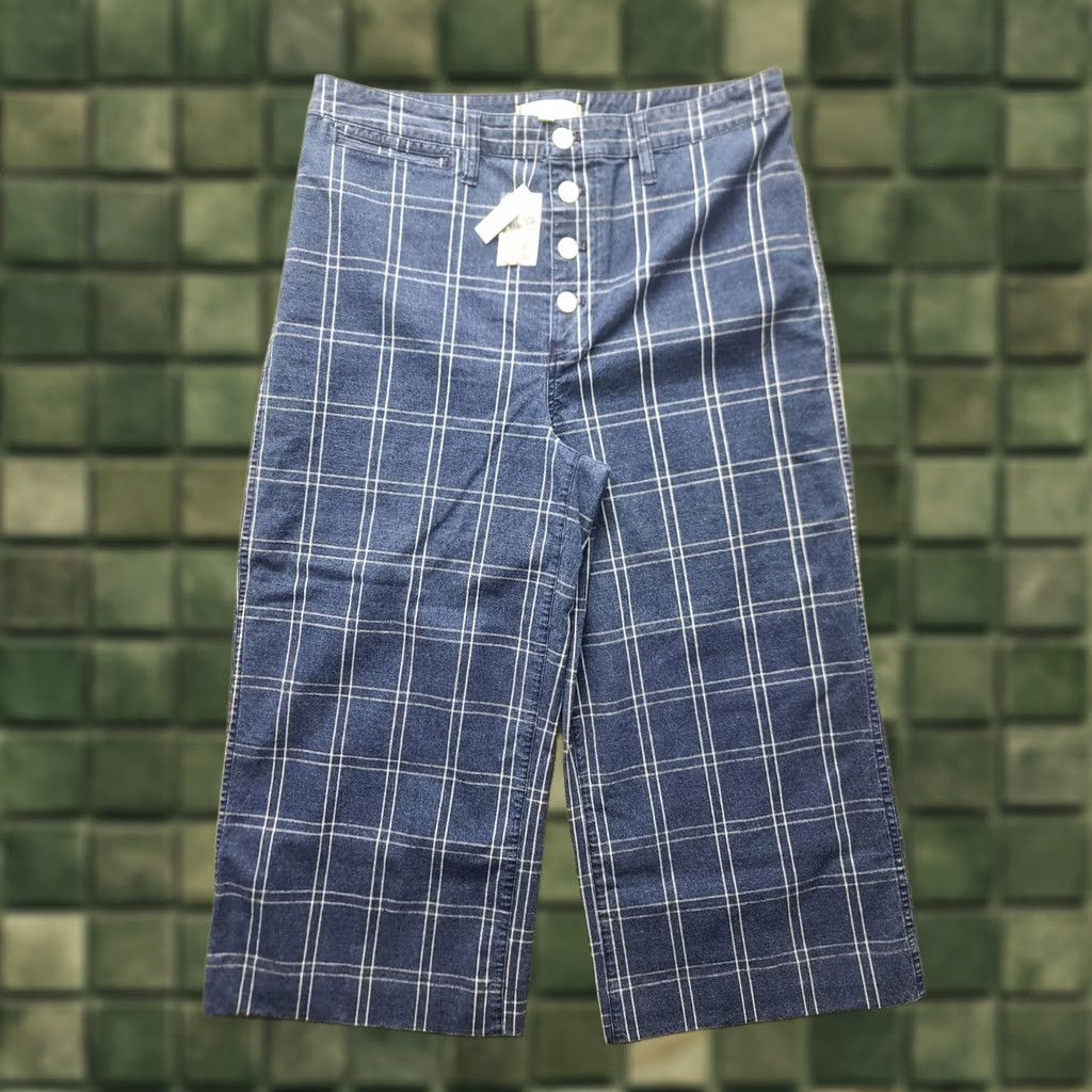 Madewell VINTAGE Madewell Pants Womens 32x23 Emmett Wide-Leg Crop Regular Fit High Rise Stretch Check Blue Cotton Spandex Casual Workwear 90s Womens Size 24" / US 00 / IT 34 - 1 Thumbnail