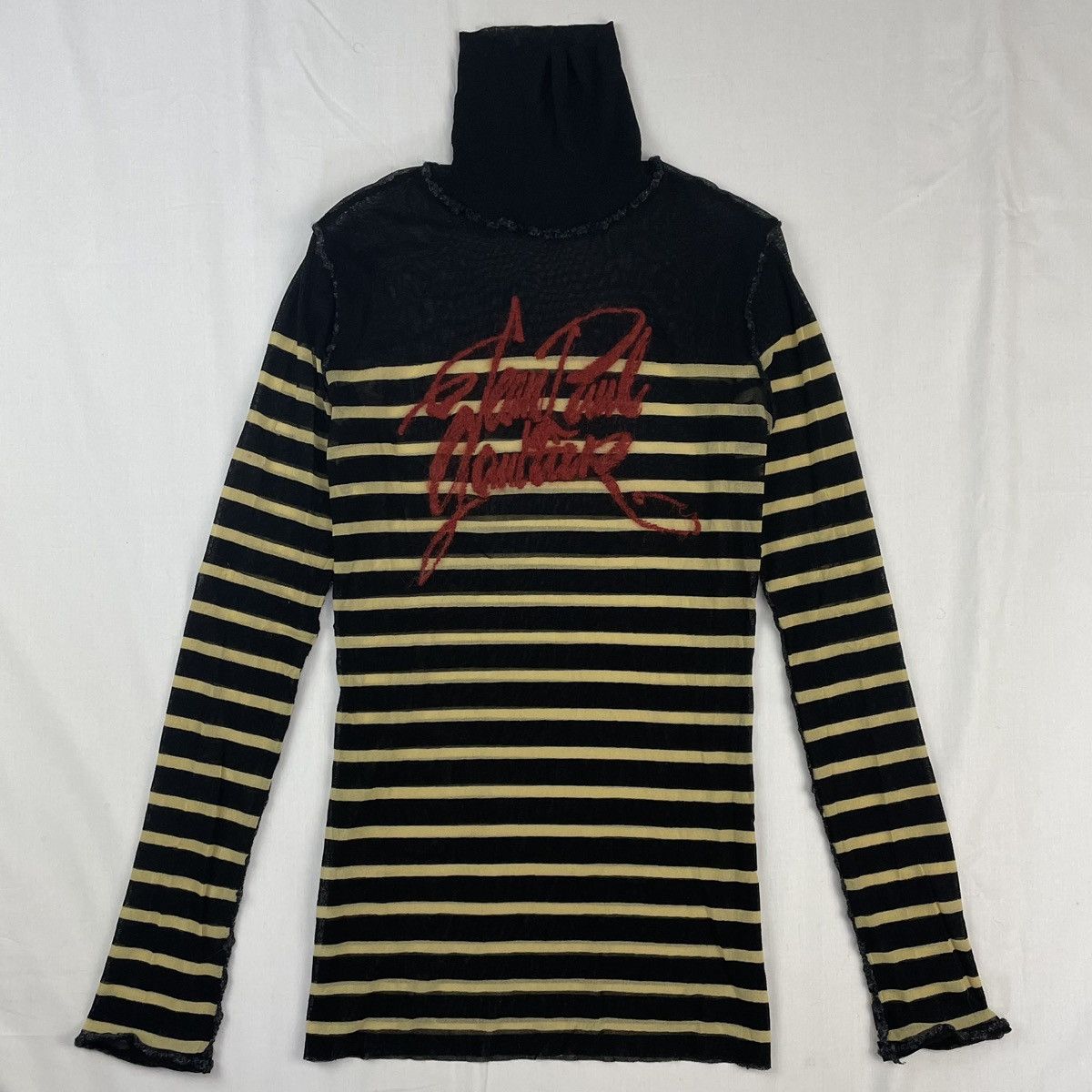 2001 Jean Paul Gaultier Striped Elastic Mesh T-Shirt Vintage