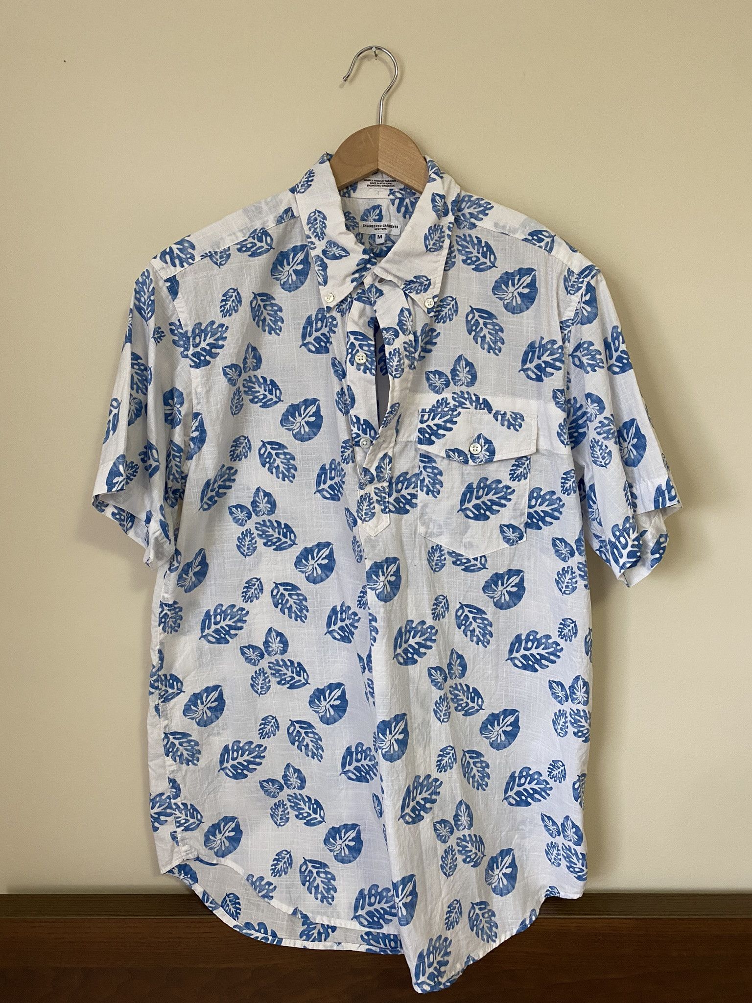 image of Engineered Garments Monstera Popover in Blue White, Men's (Size Medium)