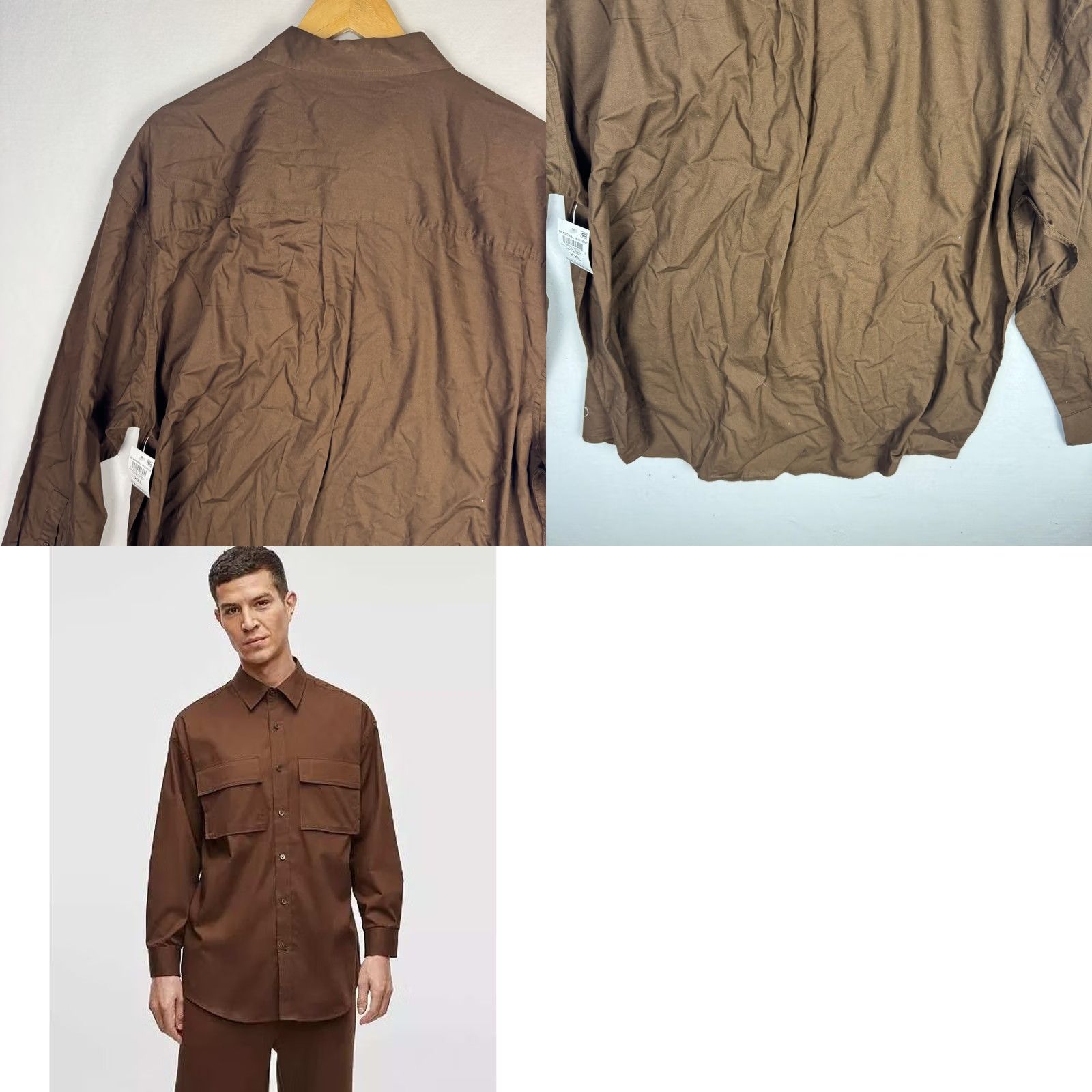 Vintage Mode of One Mens XXL Dark Walnut Button Front Utility Shirt Long Sleeve Brown Size US XXL / EU 58 / 5 - 9 Thumbnail