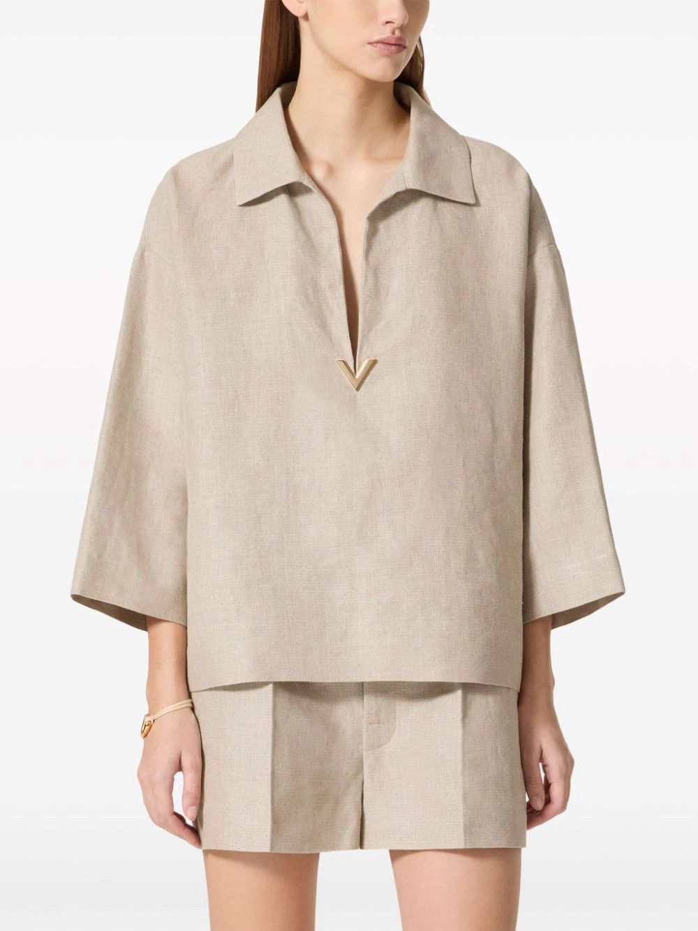 Valentino o1s22i1n0924 Linen Canvas Tunic Garment in Beige Size M / US 6-8 / IT 42-44 - 3 Thumbnail
