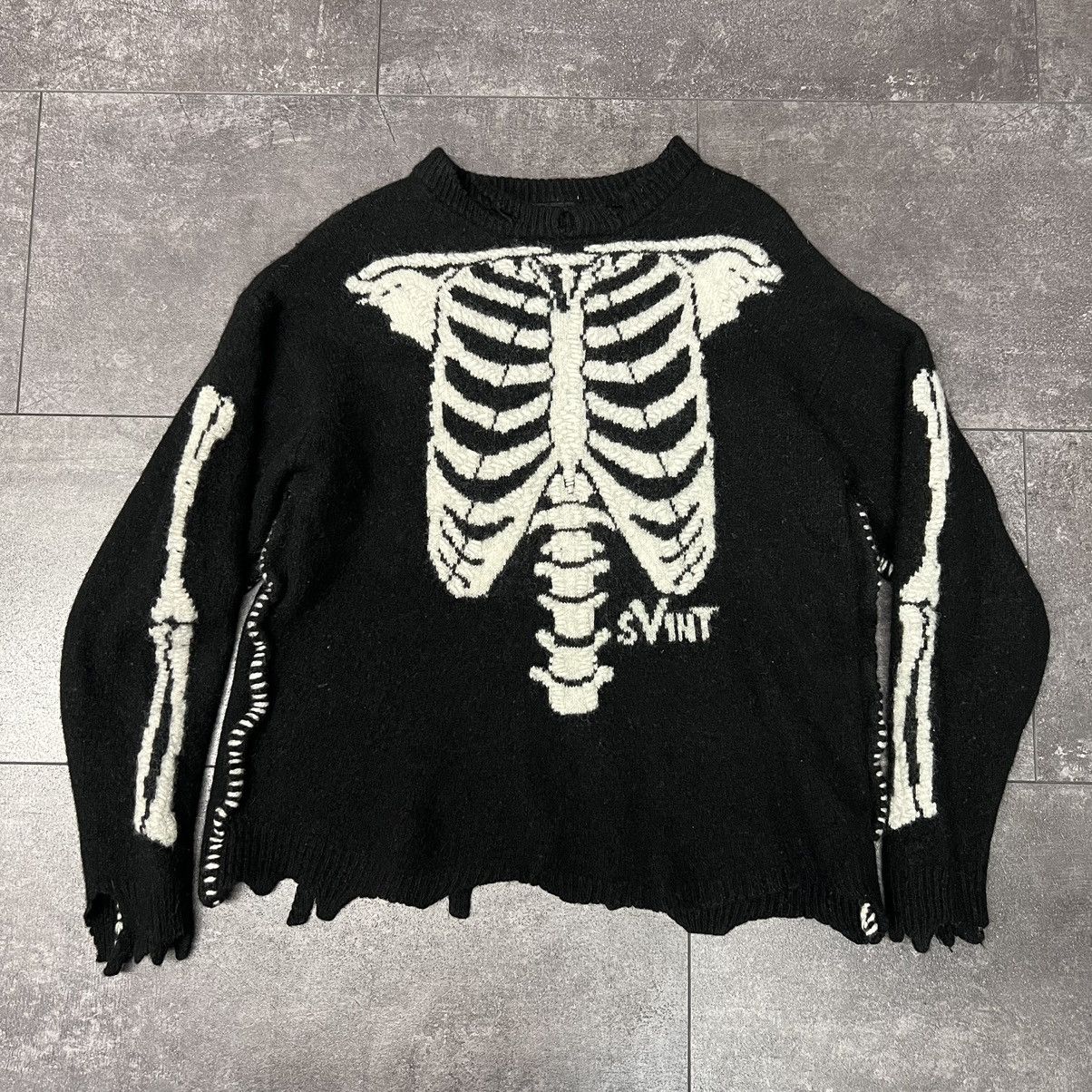 Vlone Saint Michael Vlone Bone Knit Sweater Vintage Black Size XL 