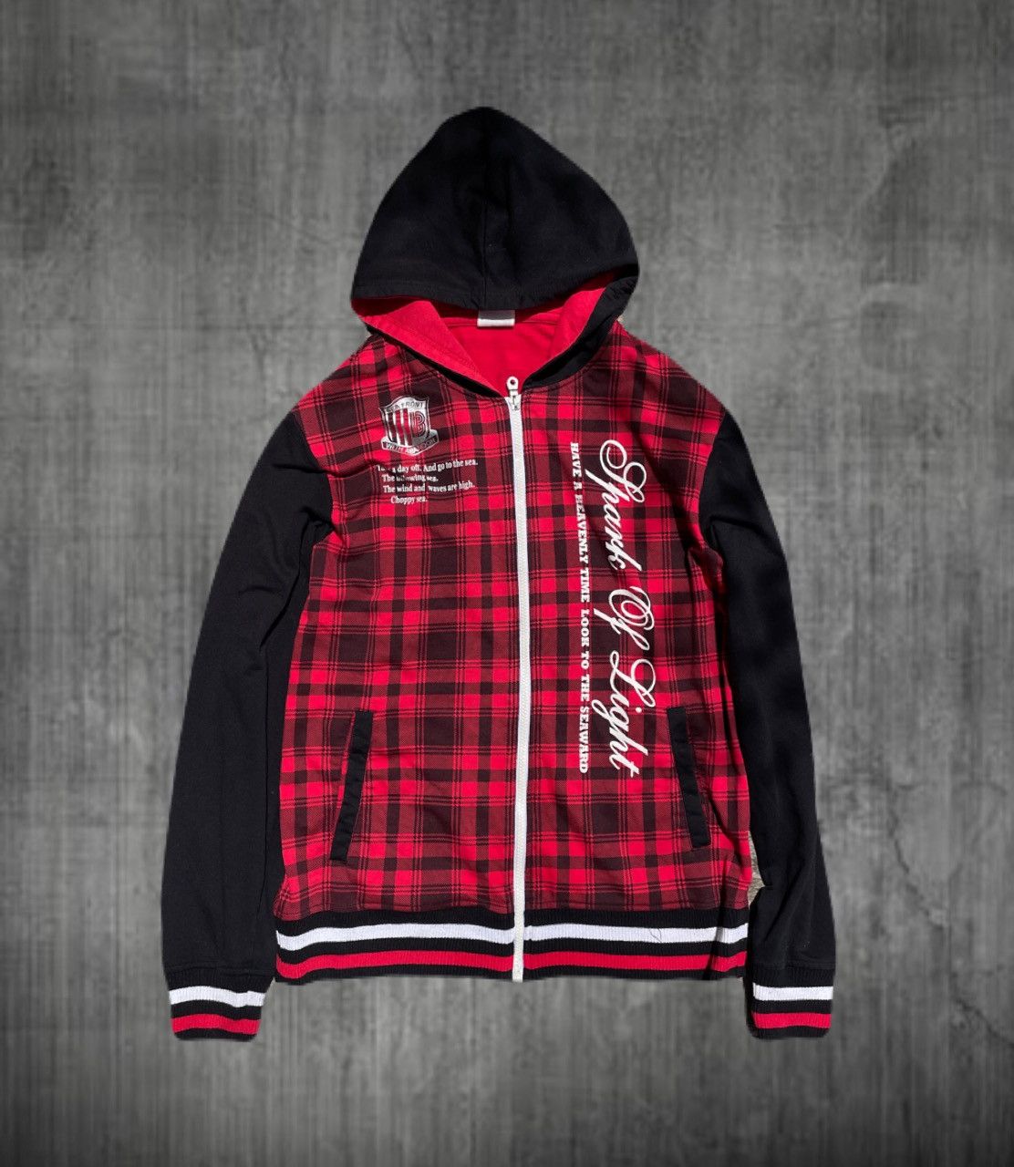 If Six Was Nine 2000s Japanese archive Vkei Poem Plaid Zip-Up Hoodie Y2K Size US M / EU 48-50 / 2 - 1 Thumbnail