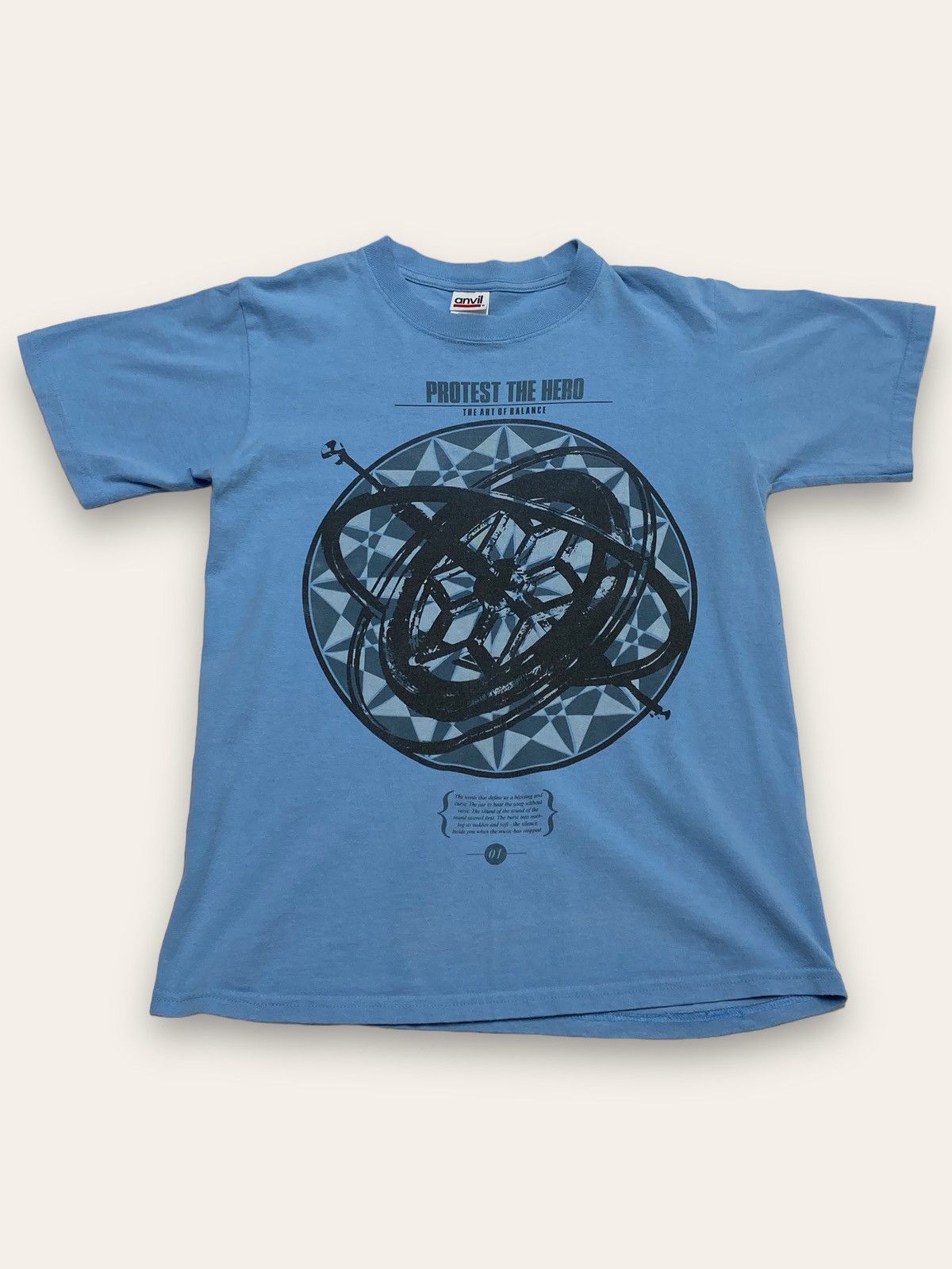 Vintage Vintage ANVIL ART OF BALANCE Soft Blue Big Logo Tee Size US S / EU 44-46 / 1 - 1 Thumbnail