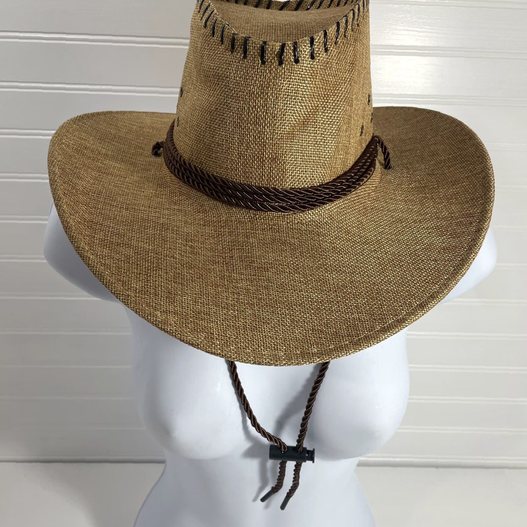 Vintage Womens Cowboy Hat Tweed Tan Adjustable Drawstring One Size Beige Casual Western 5 Panel Northwest (NWOT) New? Size ONE SIZE - 6 Thumbnail