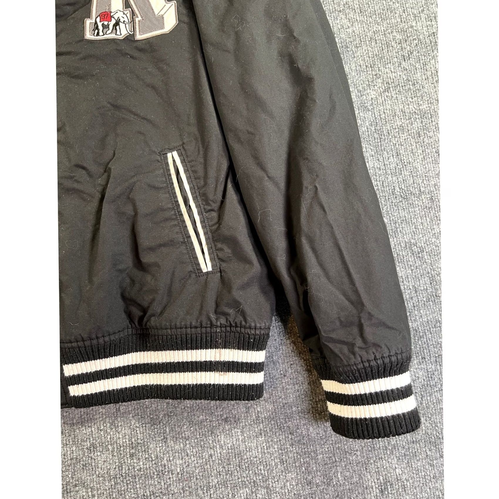 Vintage USA Rugby Varsity Bomber Jacket Mens 3XL Black Patchwork Snap Front Collegiate Size US XXL / EU 58 / 5 - 5 Thumbnail