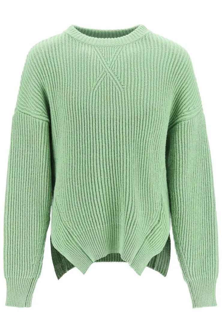 image of Jil Sander O1S22I1N0324 Wool Cotton Sweater In Green, Men's (Size Medium)