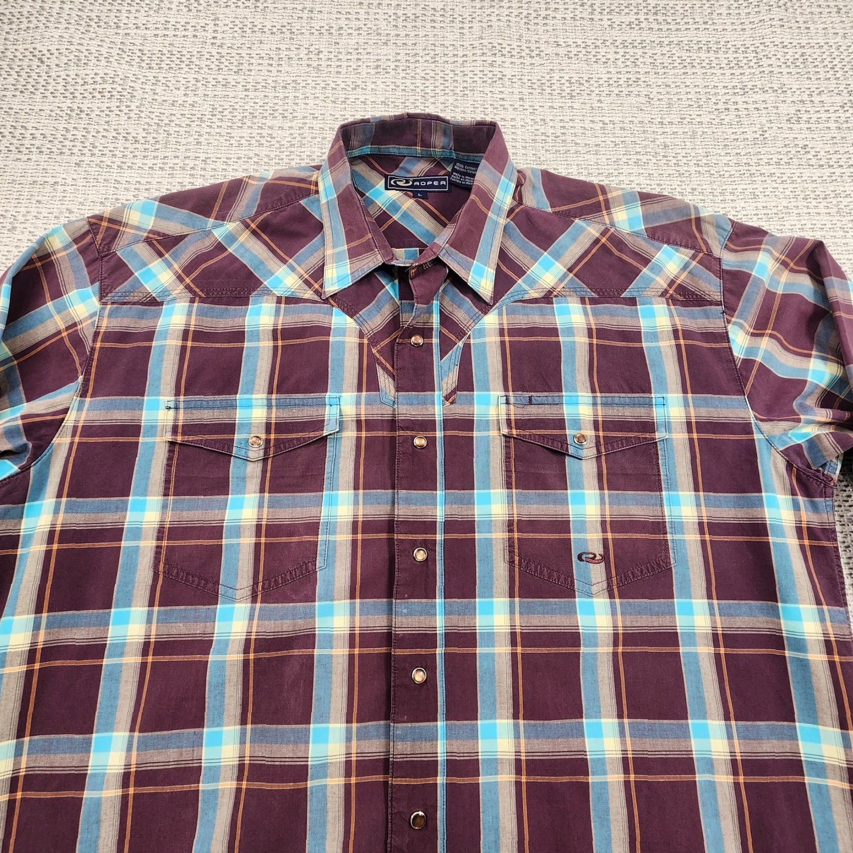 Roper Roper Shirt Mens Large Purple Blue Plaid Western Pearl Snap Rodeo Cowboy Shirt Size US L / EU 52-54 / 3 - 4 Thumbnail