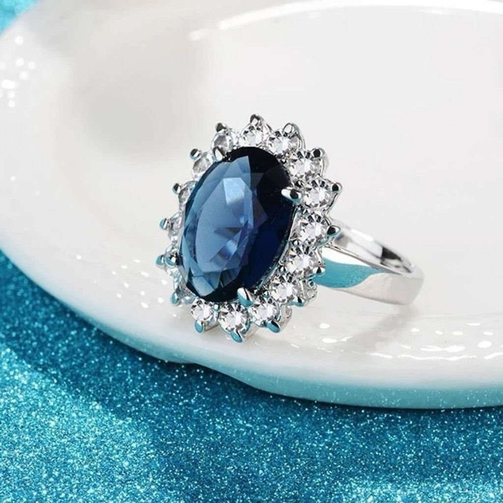 Other Oval Sapphire Blue Stone Ring Womens Sterling Silver Size 5 Size ONE SIZE - 5 Thumbnail
