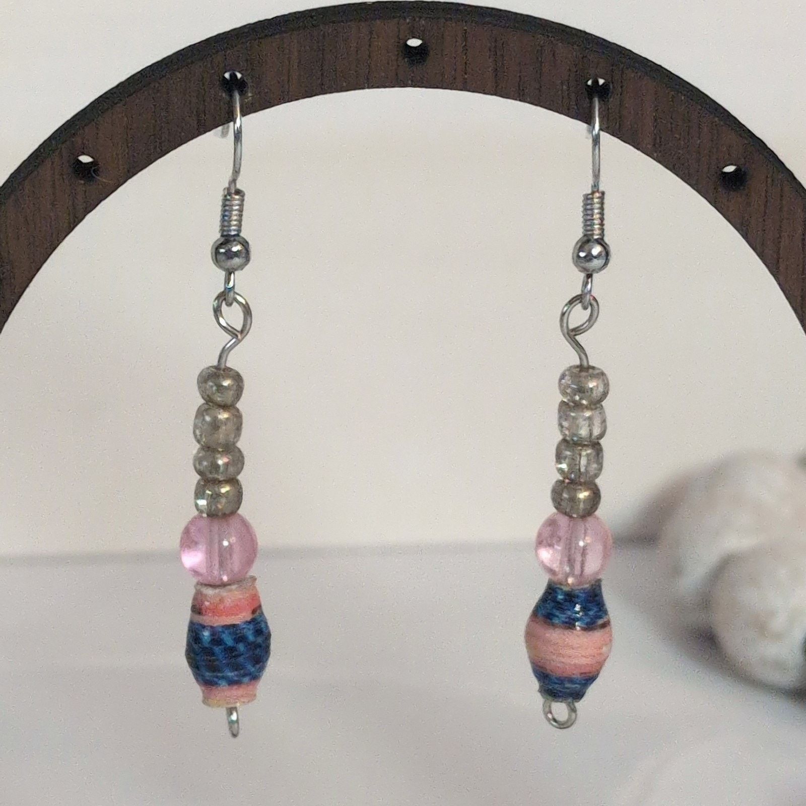 Vintage Charming VTG 80s Pink & Blue Beaded Dangle Pierced Earrings Size ONE SIZE - 3 Thumbnail