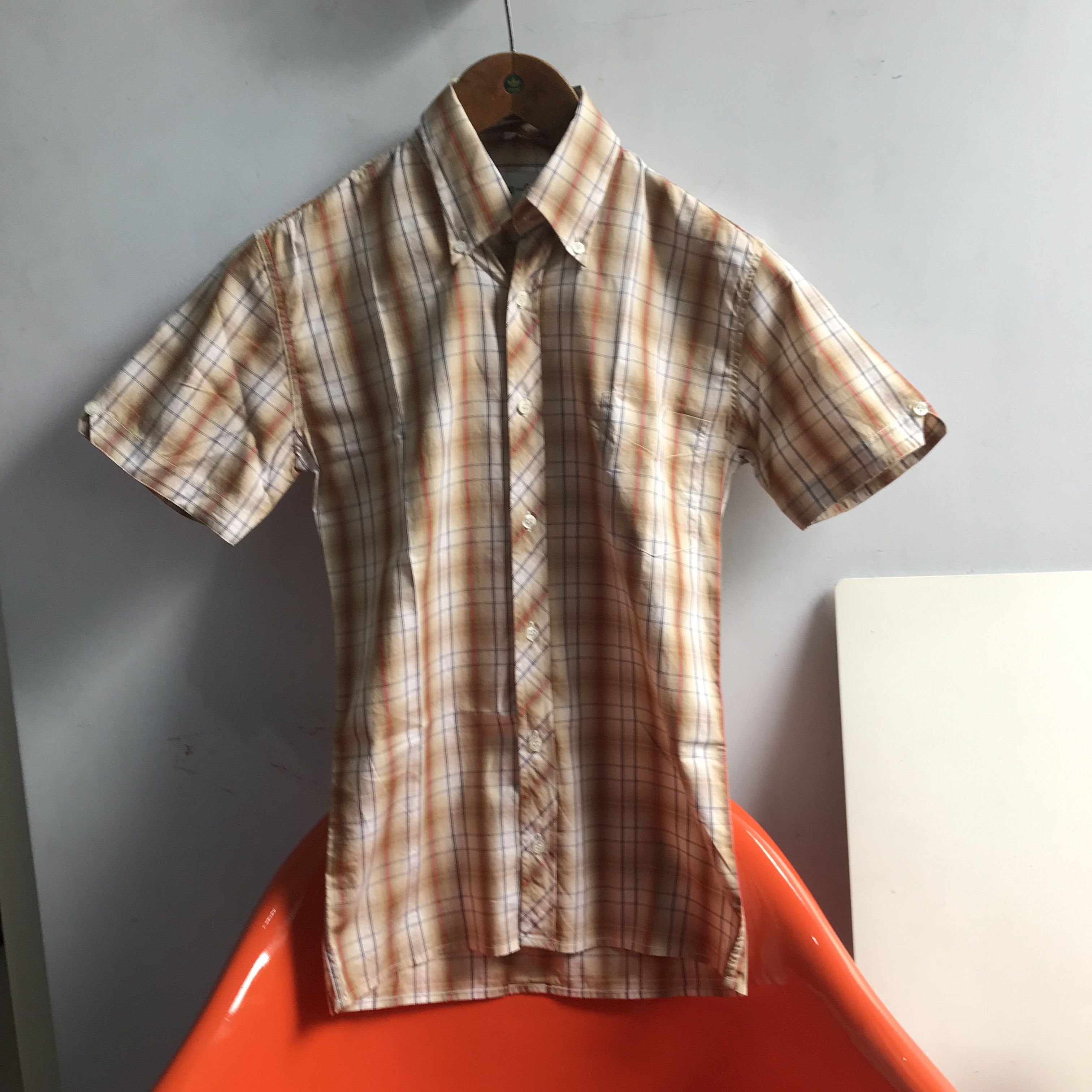 Other Jump The Gun tan red stripes shirt 3 fingers colar mod Size US S / EU 44-46 / 1 - 5 Thumbnail