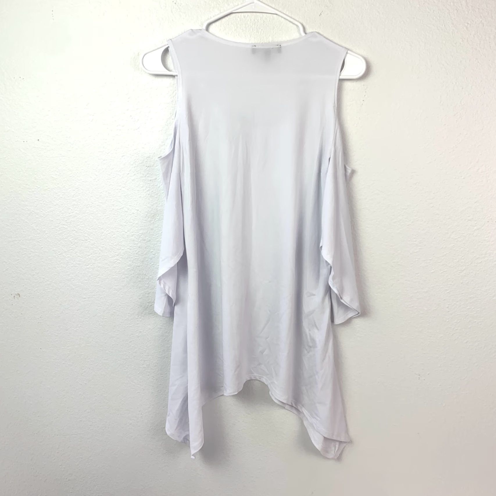 J Brand Slinky Brand Women's White Cold Shoulder Tunic Top XS Blouse 3/4 Sleeve Asymmetrical Hem Knit Jersey Pullover Casual Summer 90s? Size XS / US 0-2 / IT 36-38 - 8 Thumbnail