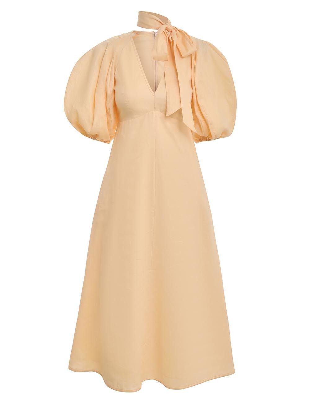 oc11z0425 Tie Neck Midi Dress in Butter