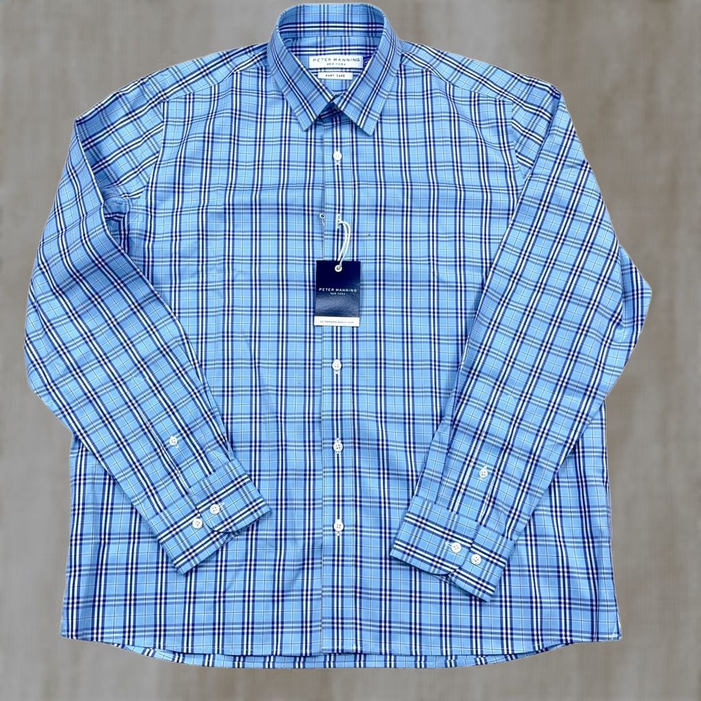 Vintage VINTAGE Peter Manning Shirt Men 4X Blue Plaid Button Up Everyday Standard Fit Dress Size 48R - 1 Thumbnail