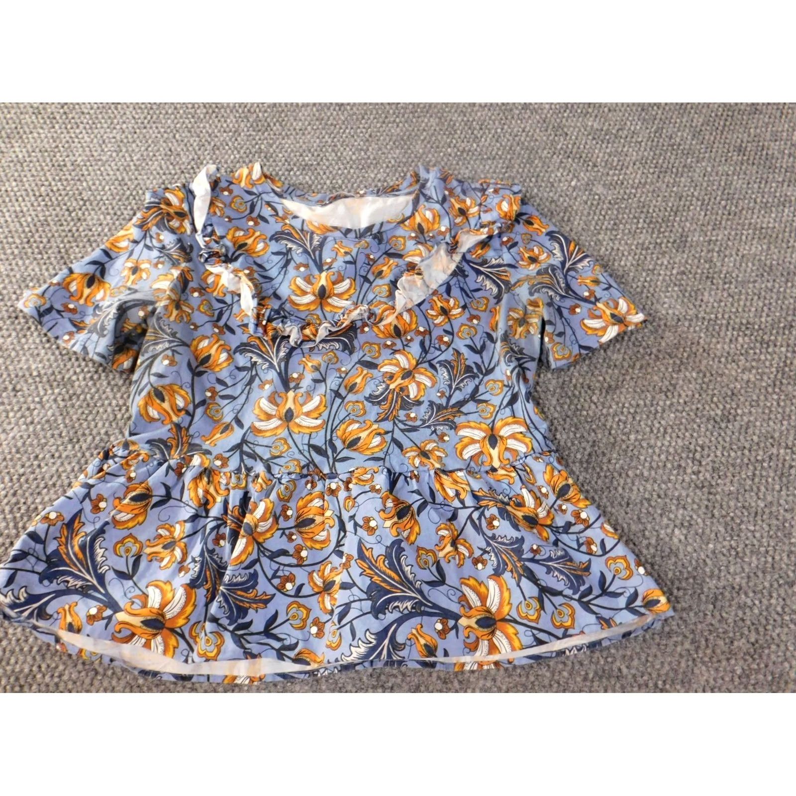 Zara Zara Woman Blue Floral Knit Top Short Sleeve Crew Neck Pullover Cotton Regular Size S Small Shirt Blouse Modern Casual Size S / US 4 / IT 40 - 2 Thumbnail