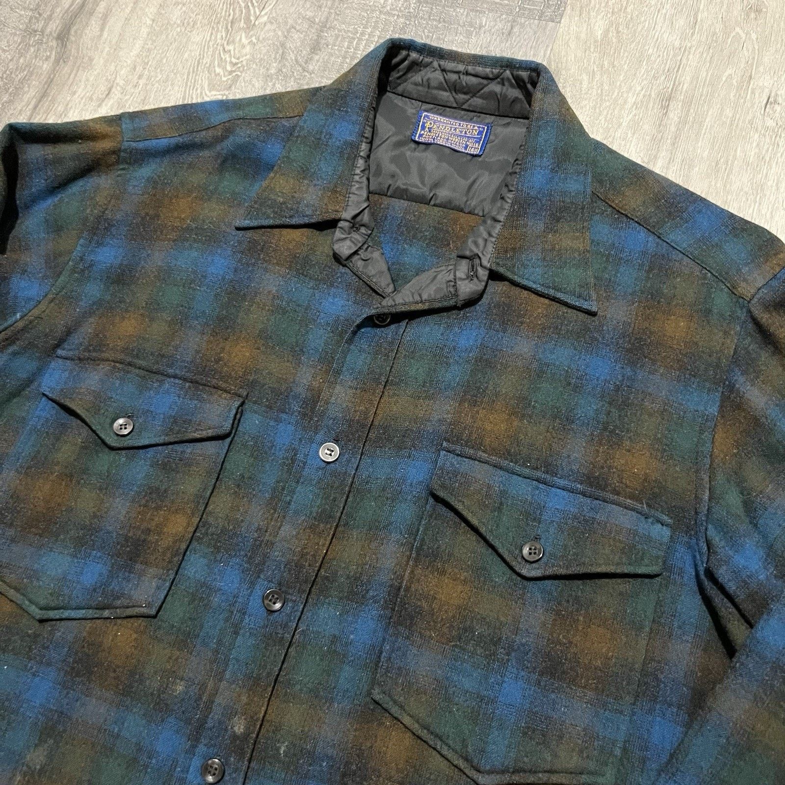 Pendleton VTG 60's Pendleton Wool Long Sleeve Plaid Shirt Blue Green Size US L / EU 52-54 / 3 - 3 Thumbnail