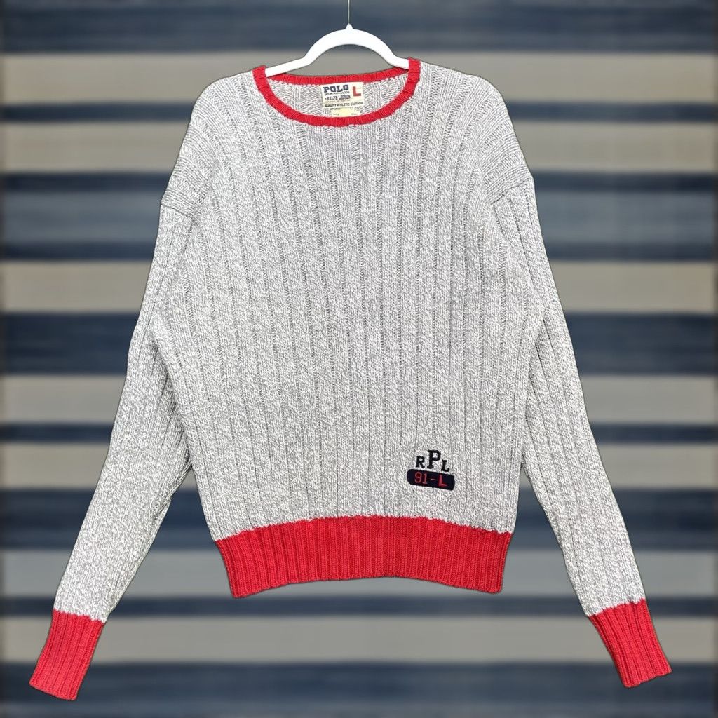 Polo Ralph Lauren VINTAGE Polo Ralph Lauren Sweater Mens L Cable-Knit Crew Neck Gray Cotton Pullover 90s Mens Size US L / EU 52-54 / 3 - 1 Thumbnail