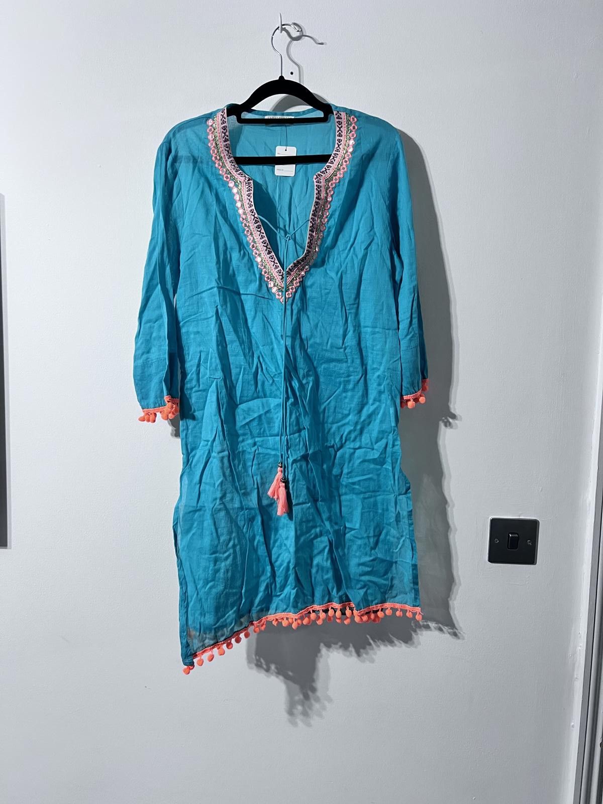 Other LaraEthnics Turquoise Cotton Kaftan Dress with Size S, UK 10 Size S / US 4 / IT 40 - 2 Thumbnail