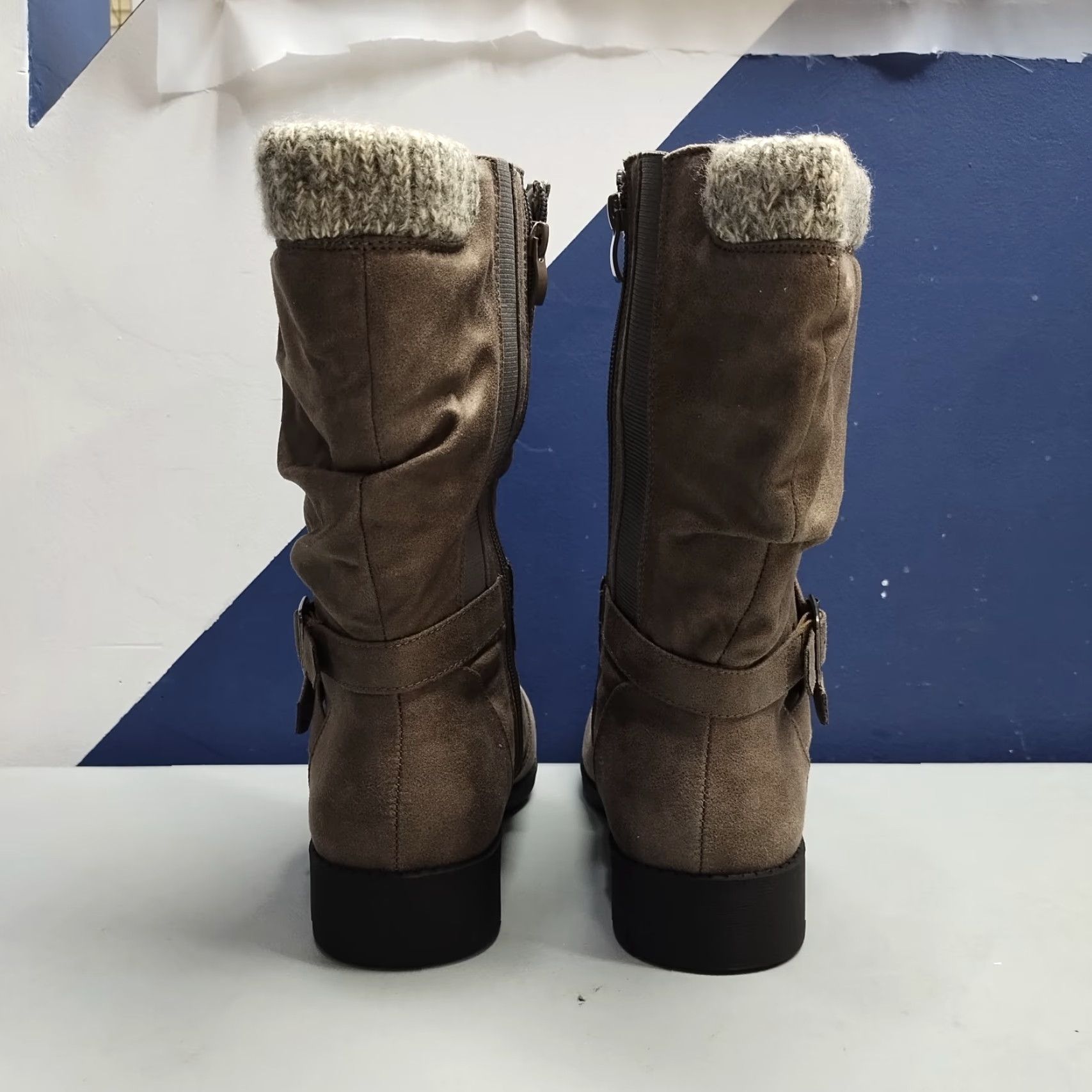 Torrid Torrid Boots Womens Size 9 Gray Almond Toe Mid-Calf Bootie Moto Sweater Trim Shoes Size M / US 6-8 / IT 42-44 - 4 Thumbnail