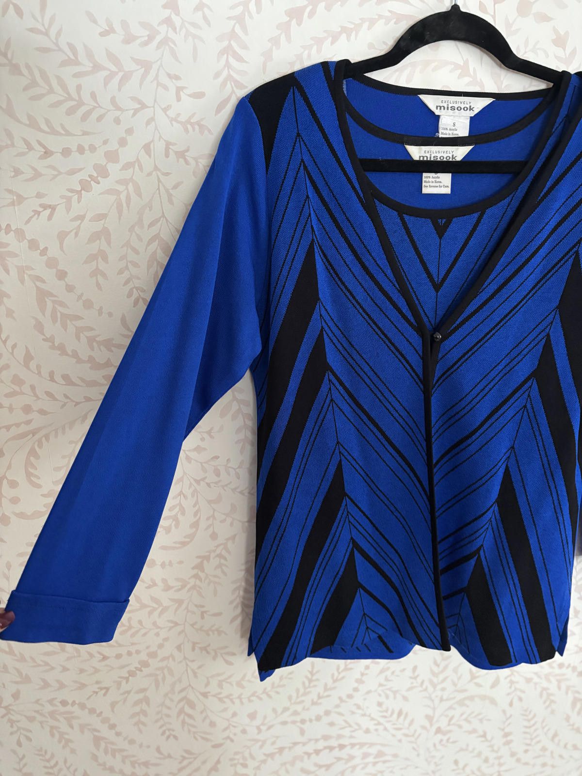 Other Vintage Set Misook Blue and Black Striped Long Sleeve Top Size S / US 4 / IT 40 - 4 Thumbnail