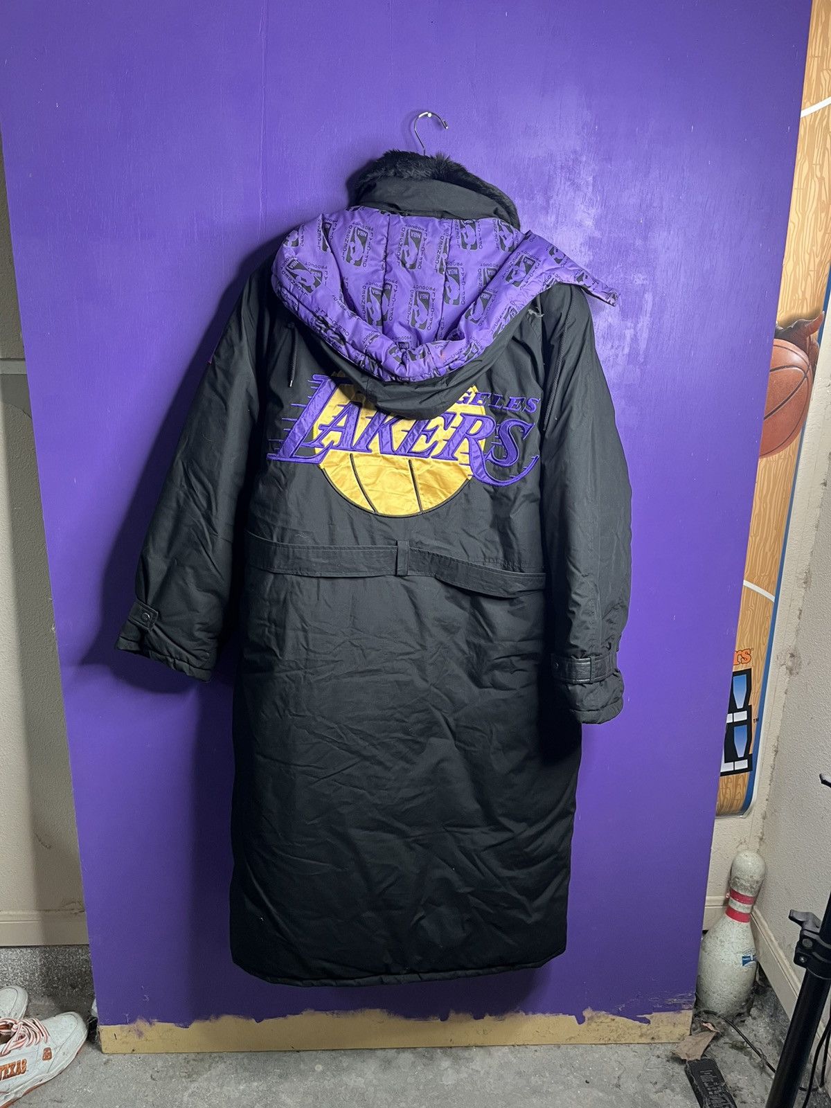 NBA × Vintage Vintage 90s Los Angeles lakers puffer trench jacket Size US XL / EU 56 / 4 - 2 Thumbnail
