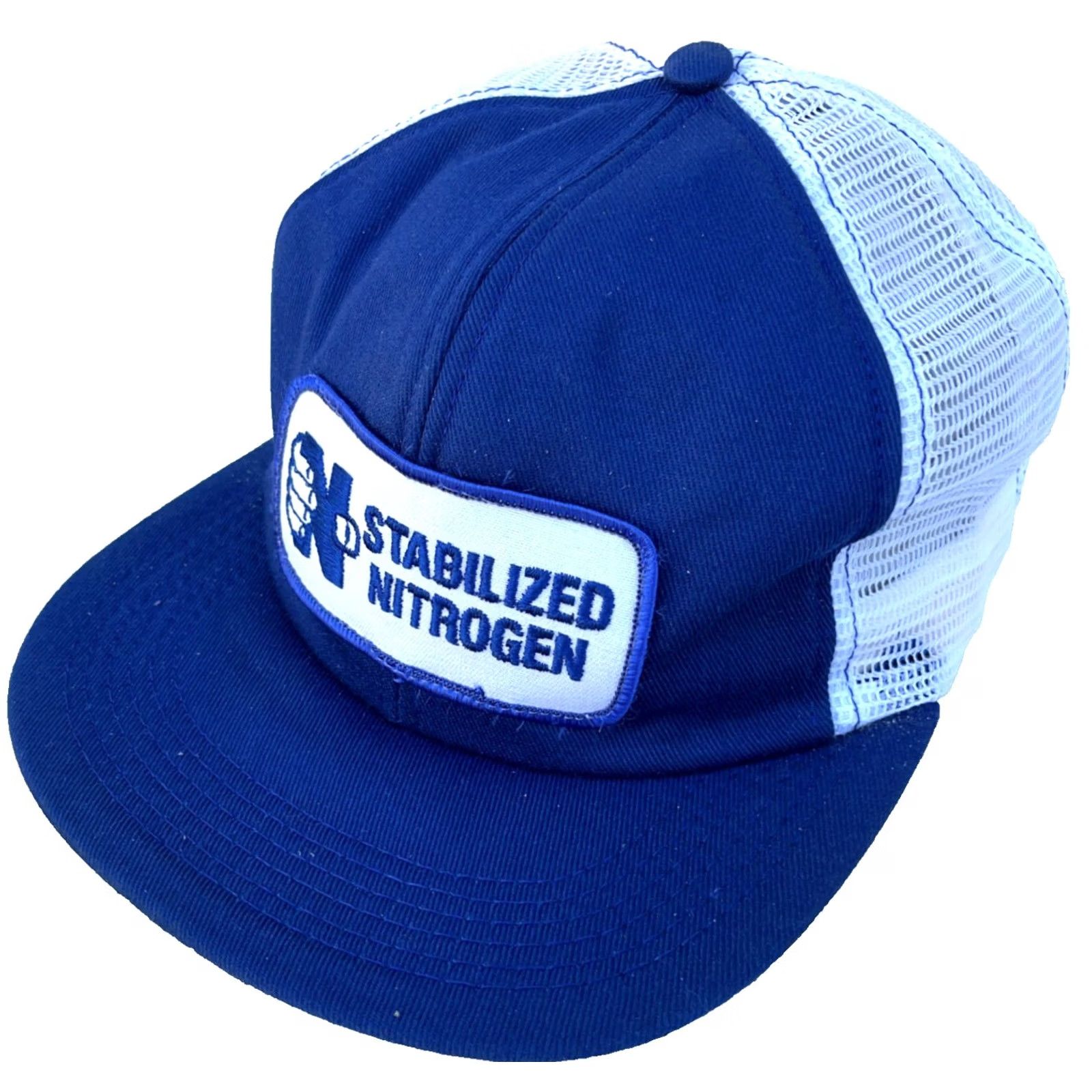 GAS VINTAGE M&B Headwear Trucker Hat Cap Snap Back Blue White USA Made 80s 90s Patch Farm Gas CC Adult Men Size ONE SIZE - 2 Thumbnail