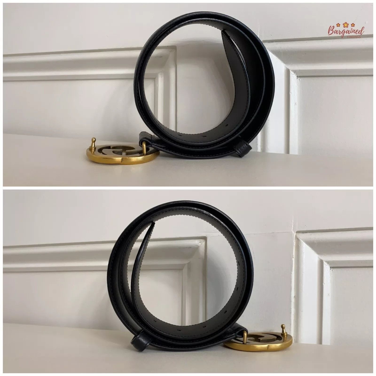 Gucci Gucci Pebbled Calfskin Leather Gold Double G Buckle Belt Size 28 - 5 Thumbnail