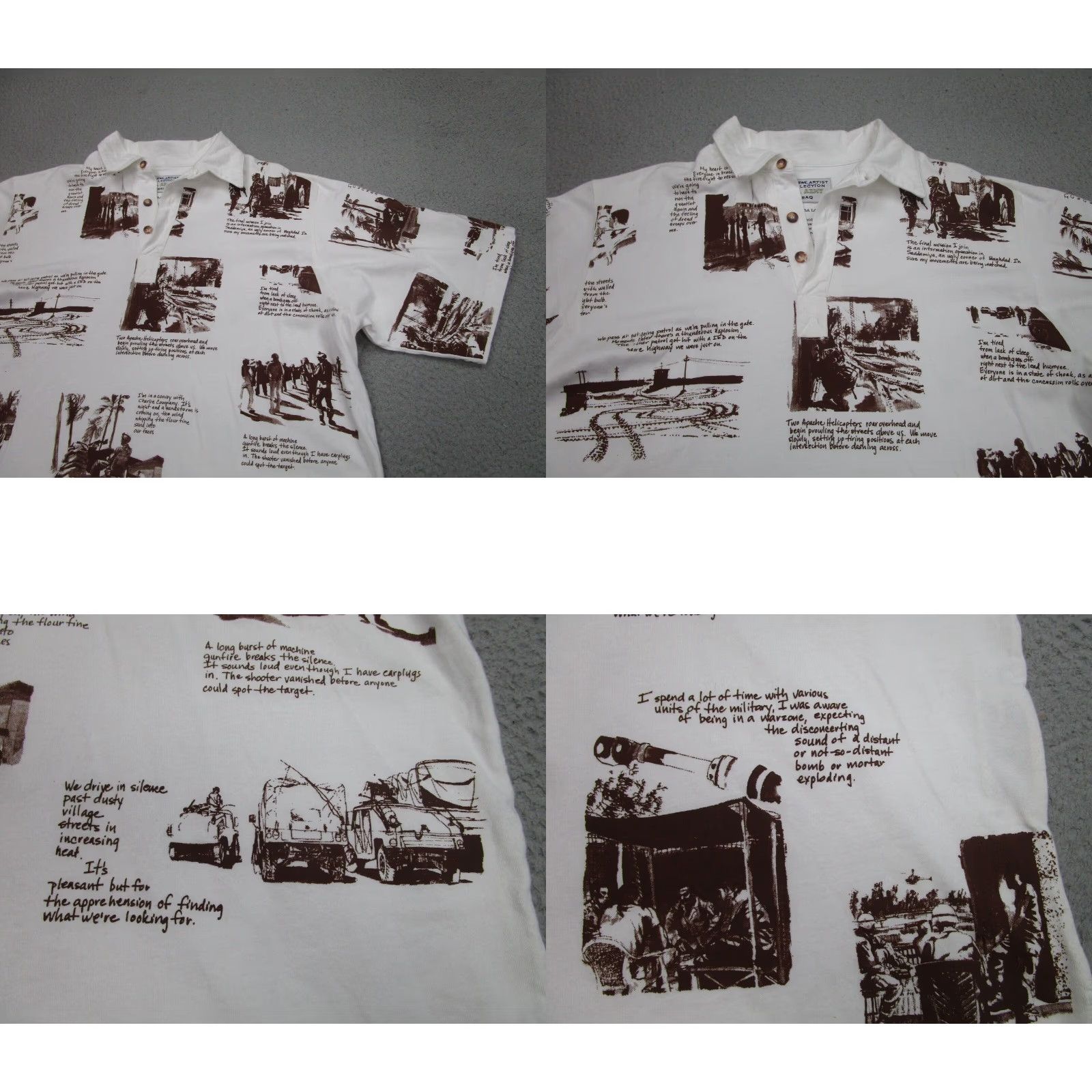 Vintage VINTAGE US Army Polo Shirt Mens XL White All Over Iraq Combat Artist Print Size US XL / EU 56 / 4 - 2 Thumbnail