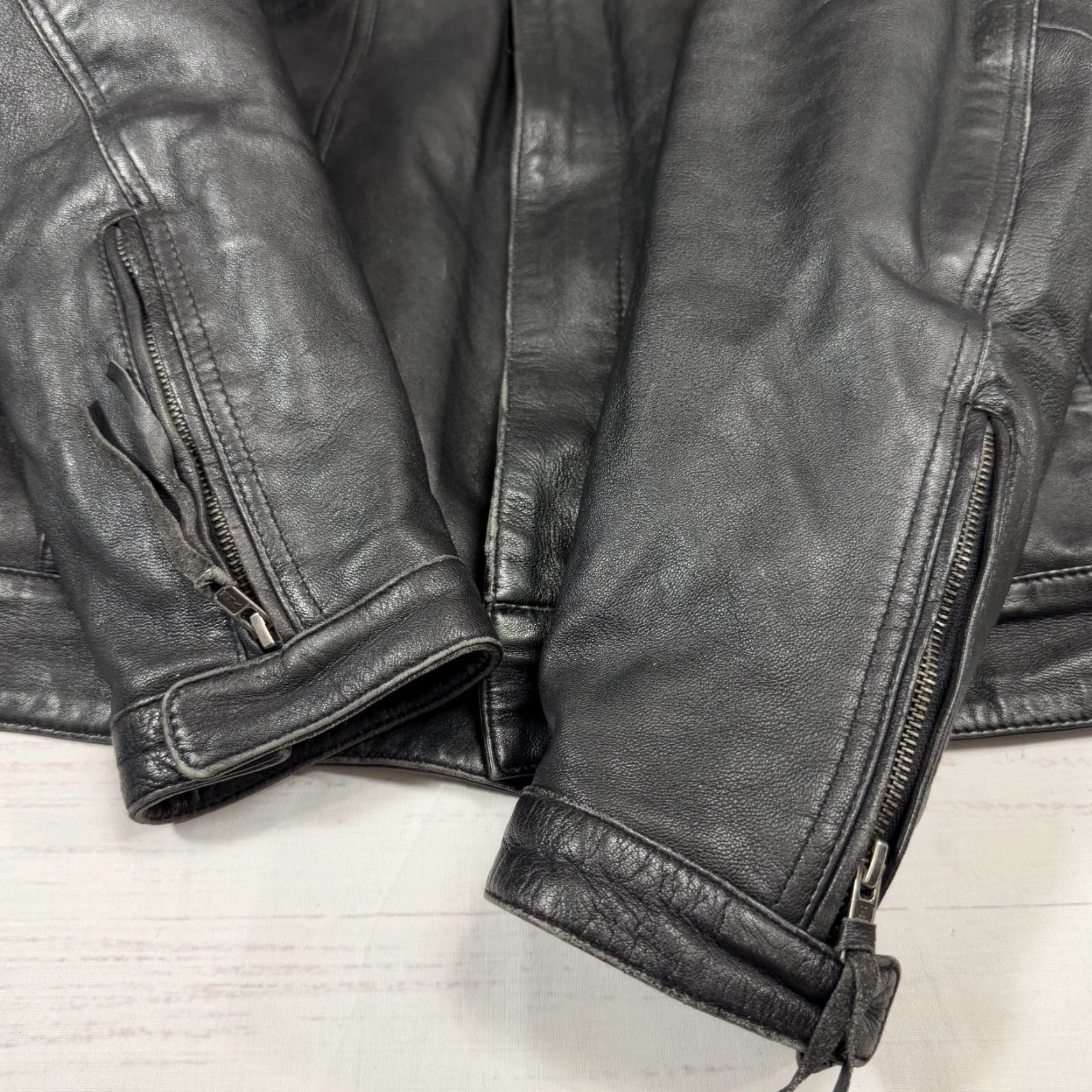 Vintage Moses Leather Company Black Motorcycle Jacket Zipped Sleeve Missing Hood Sz 2XL Size US XXL / EU 58 / 5 - 5 Thumbnail