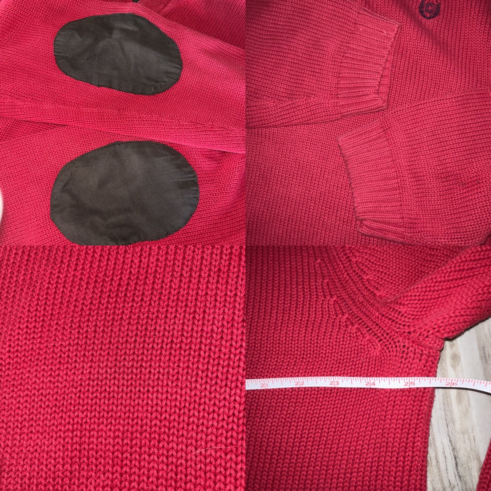 Chaps Chaps Men XL Red Pullover Sweater Long Sleeve Mock Turtle Neck 1/4 Button Down Elbow Patches Knit Cotton Size US XL / EU 56 / 4 - 8 Thumbnail