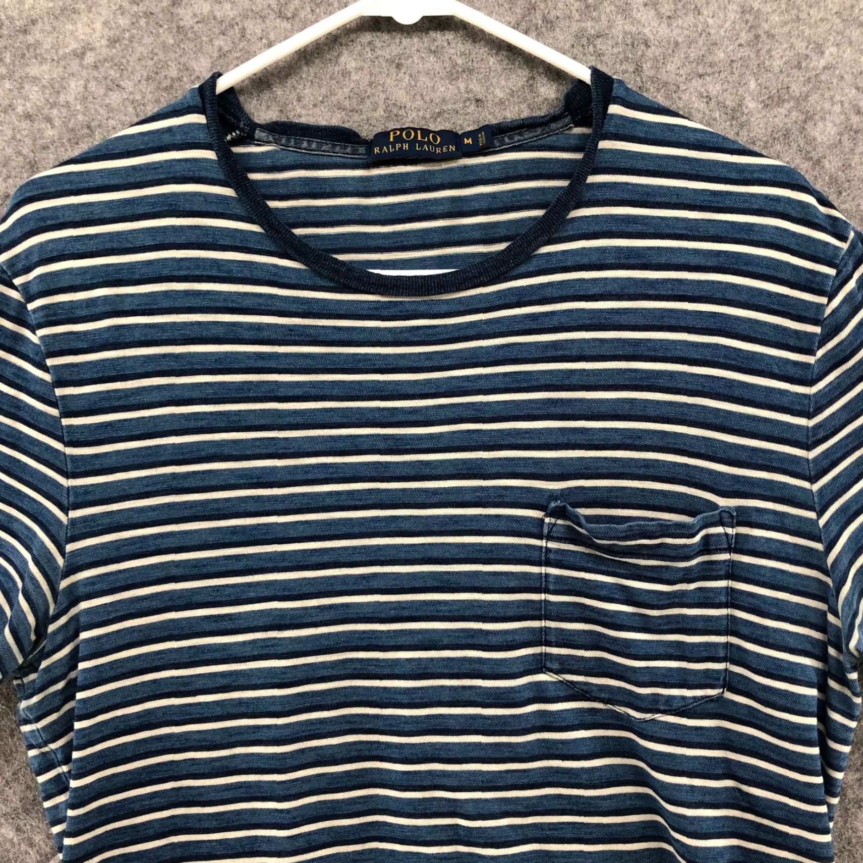 Polo Ralph Lauren VINTAGE Polo Ralph Lauren Striped Pocket T-Shirt Womens Medium M Blue Crew Neck Short Sleeve Classic Preppy Size M / US 6-8 / IT 42-44 - 3 Thumbnail