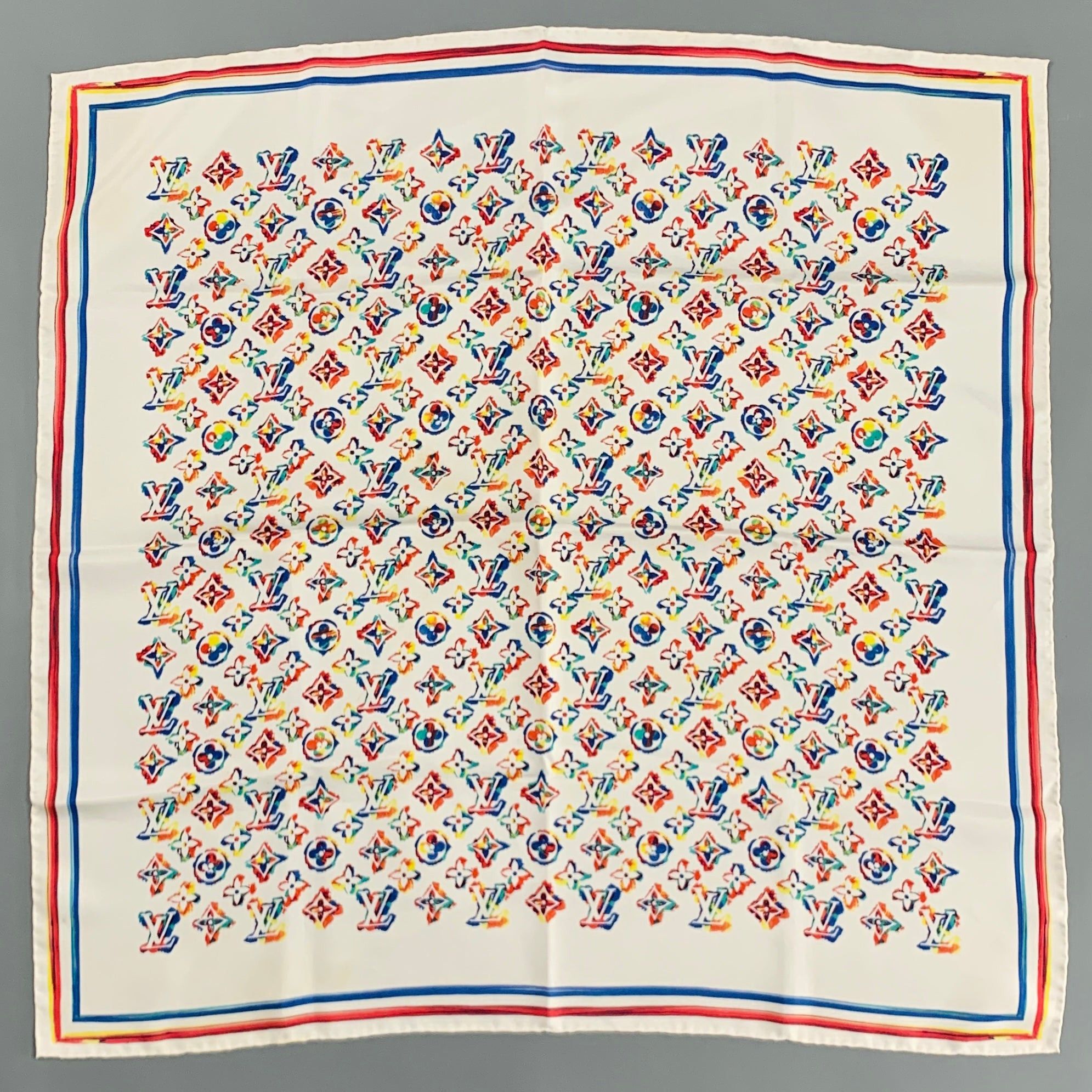 image of Louis Vuitton Multi Color Monogram Print Silk Scarf, Men's