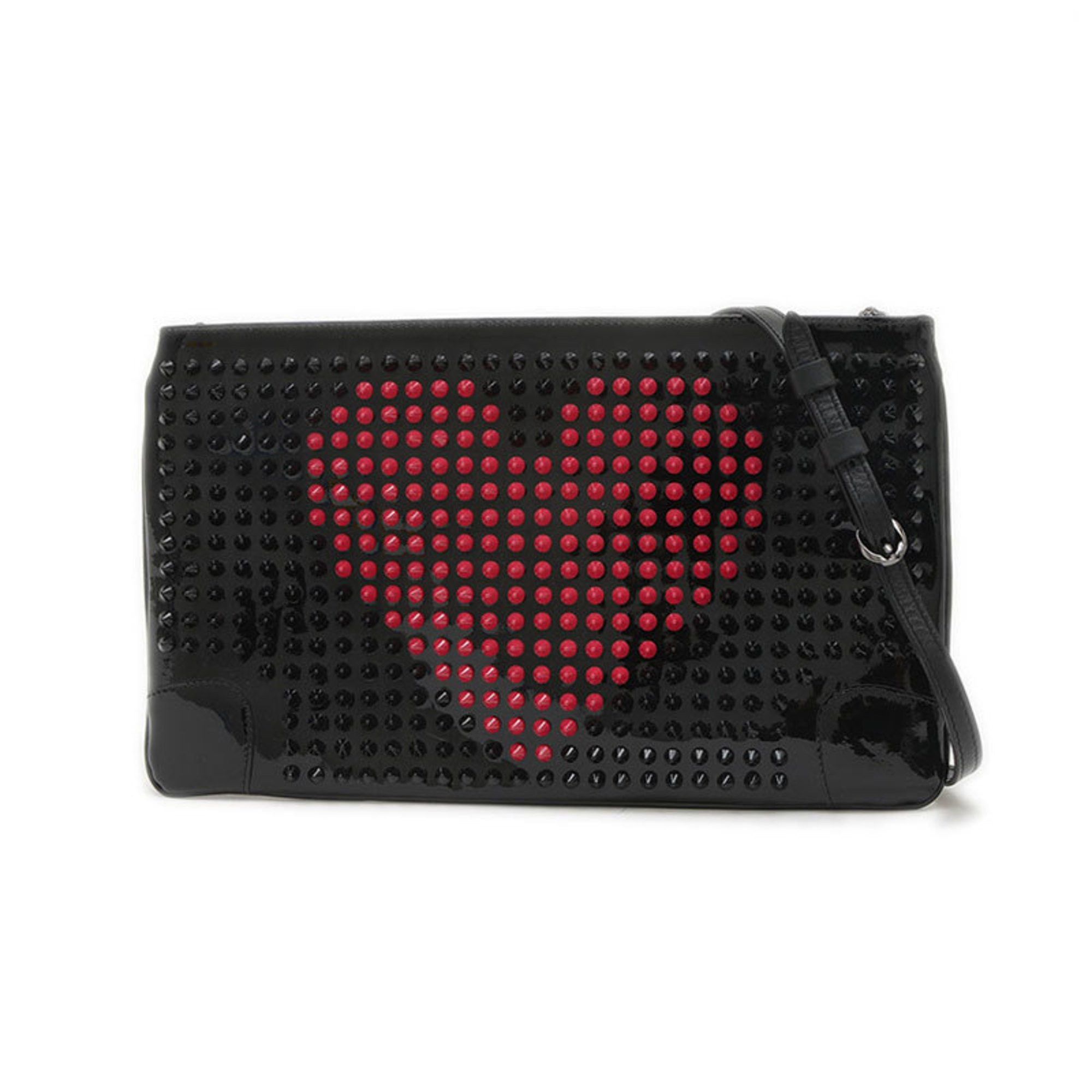 Christian Louboutin Rubi Posh Valentine 2Way Bag Shoulder Studs Patent Leather Black Pink, Women's