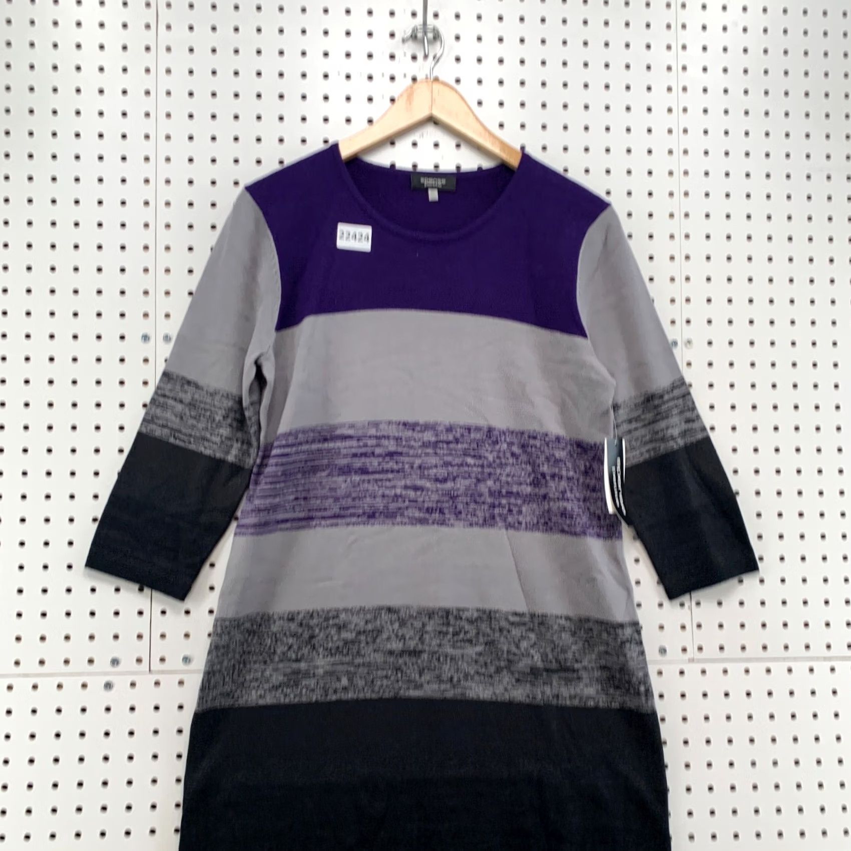Vintage Spense Sweater Dress Purple Black Striped Womens Petite Large PL Size L / US 10 / IT 46 - 6 Thumbnail