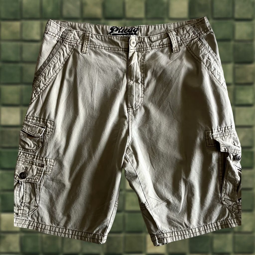 Vintage Plugg Cargo Shorts Men 36 Regular Flat Front Pockets Beige Inseam 10" Mid Rise Summer Casual Knit Cotton Zipper Closure Size US 36 / EU 52 - 1 Thumbnail