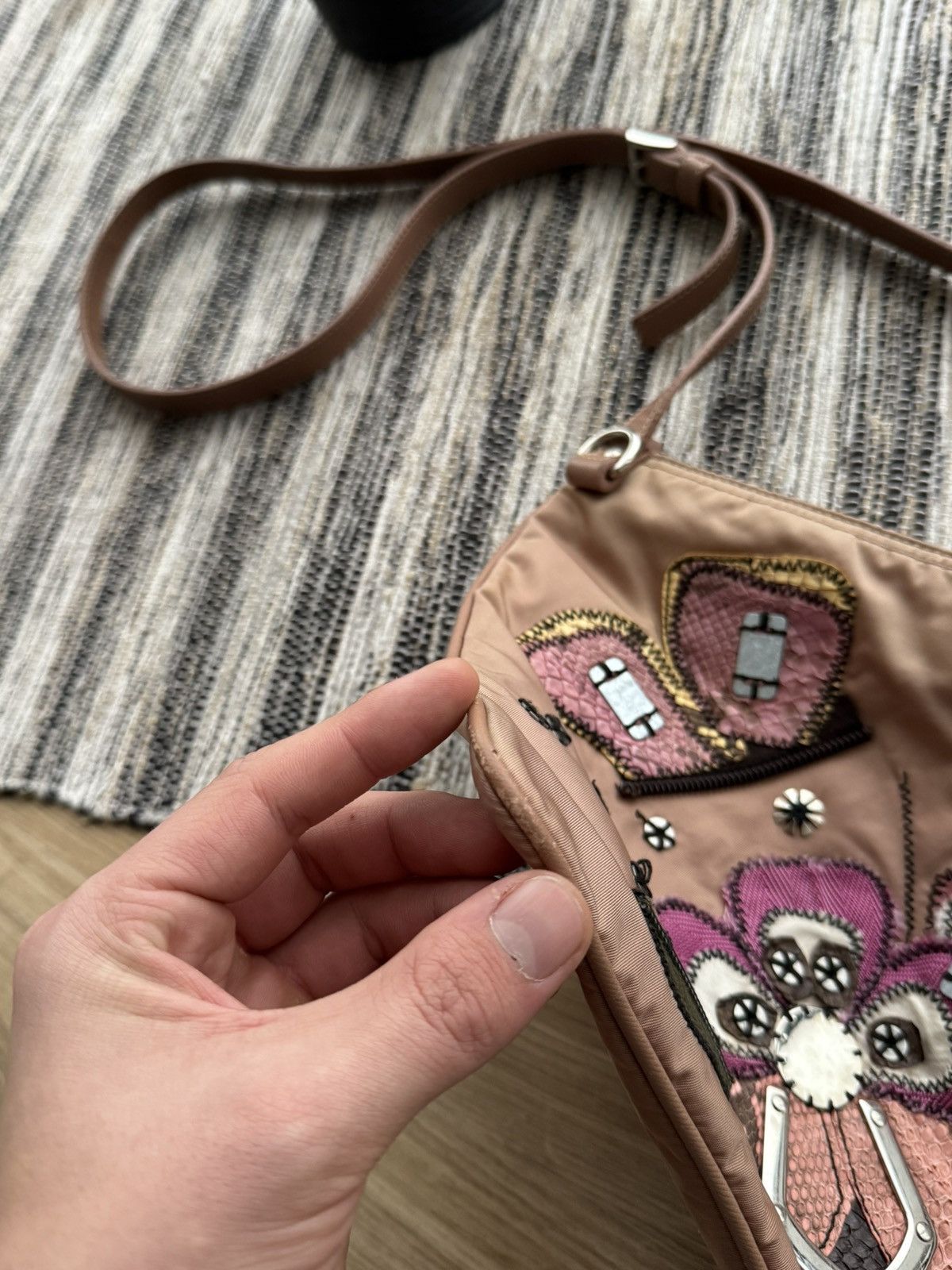 Prada PRADA Nylon Shoulder Bag Floral Applications Triangle Logo Size ONE SIZE - 21 Thumbnail