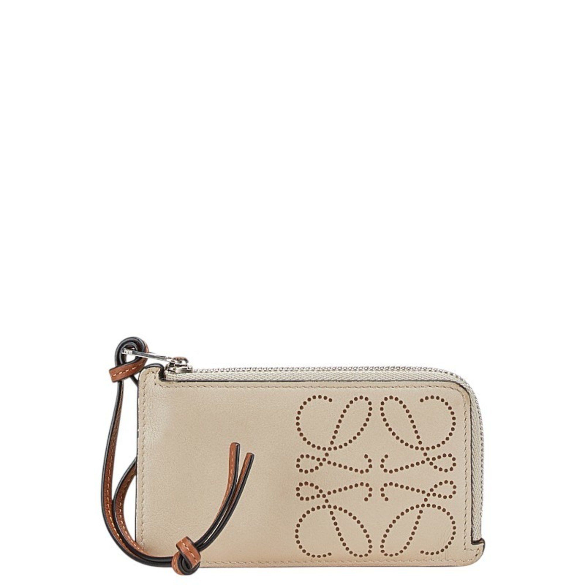 Loewe LOEWE Anagram Wallet/Coin Case Beige Leather Women's Size ONE SIZE - 1 Thumbnail