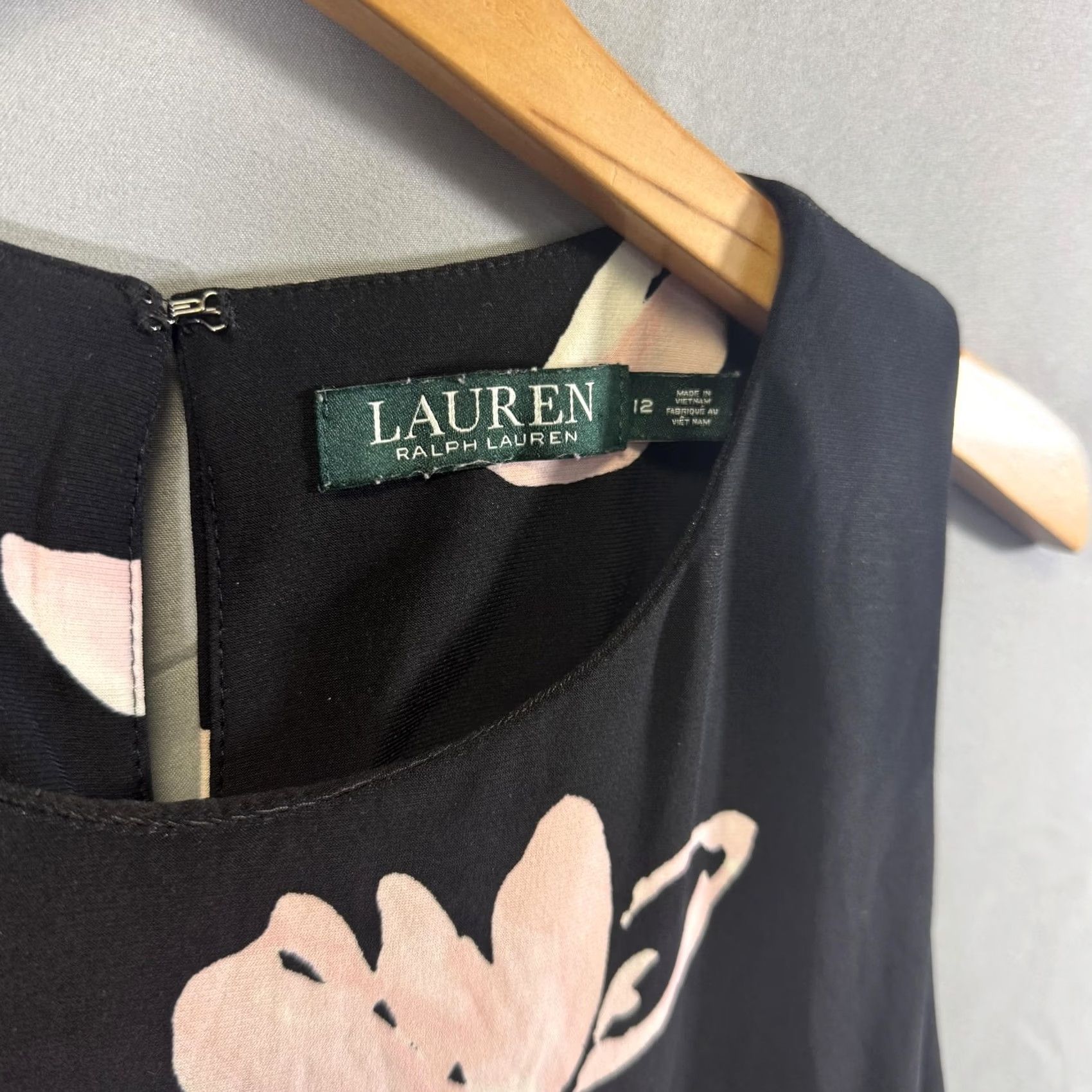 Ralph Lauren Lauren Ralph Lauren Dress Womens 12 Floral Sleeveless A-Line Midi Black Pink Sleeveless Pattern Floral 95% Polyester 5% Elastane Women's Midi Dress Size XL / US 12-14 / IT 48-50 - 3 Thumbnail