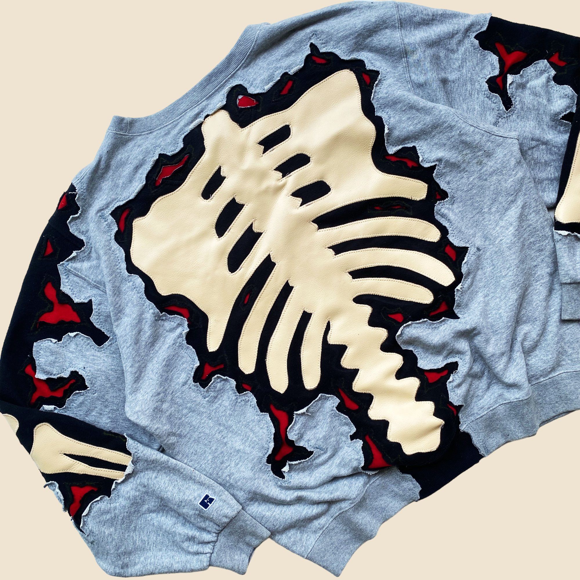 Handmade × Japanese Brand 1 OF 1 REWORKED LEATHER SKELETON SWEATSHIRT SIZE L / XL Size US XL / EU 56 / 4 - 7 Thumbnail