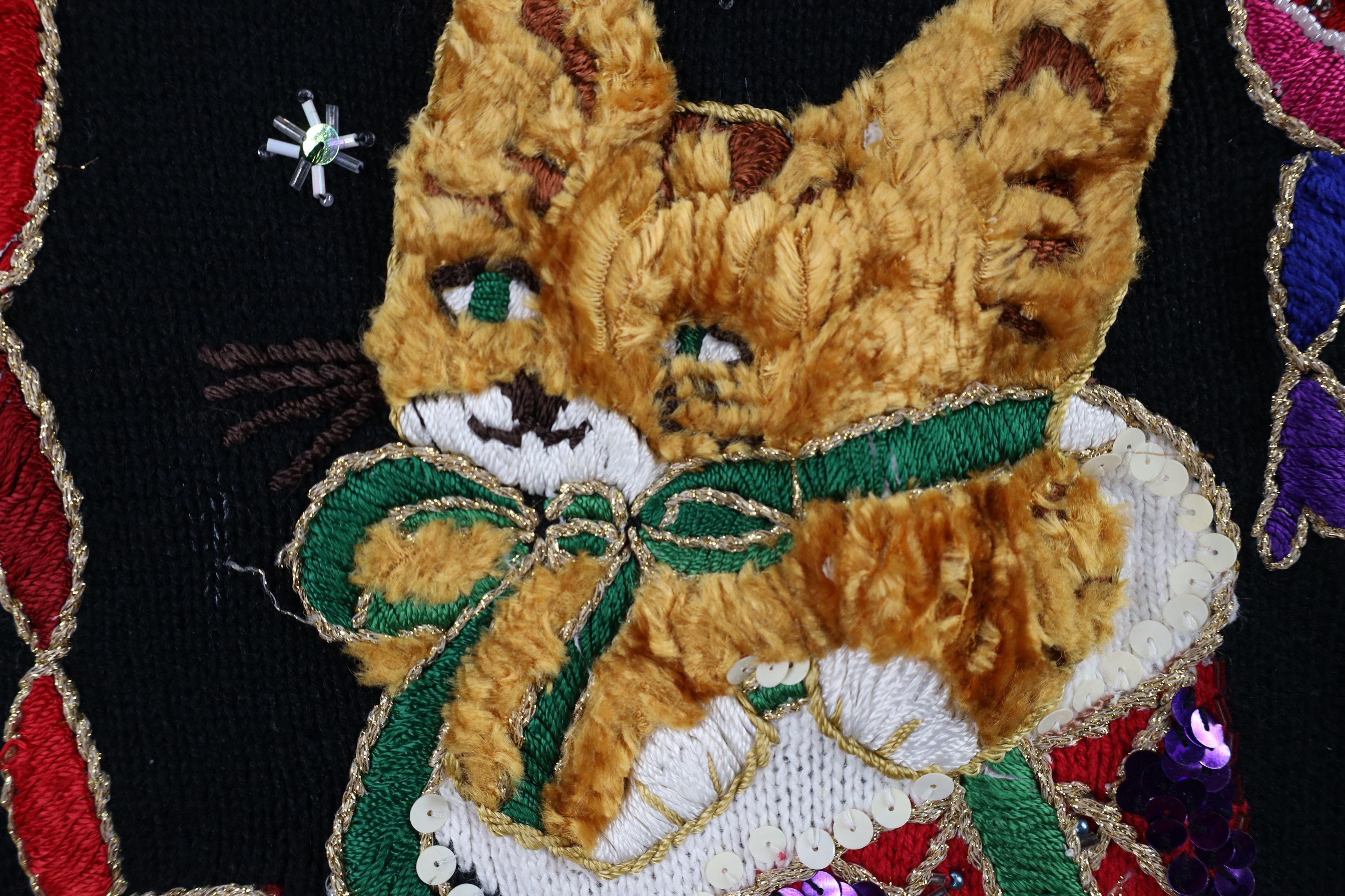 Vintage Vintage 90s Cat Kitten Stocking Beaded Knit Sweater Black Size S / US 4 / IT 40 - 5 Thumbnail