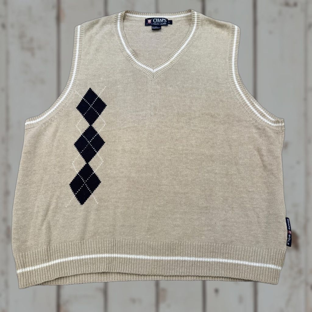 Chaps Chaps Ralph Lauren Sweater Vest Mens Large Beige Linen Cotton Golf Argyle Shirt/Vest Size US L / EU 52-54 / 3 - 1 Thumbnail