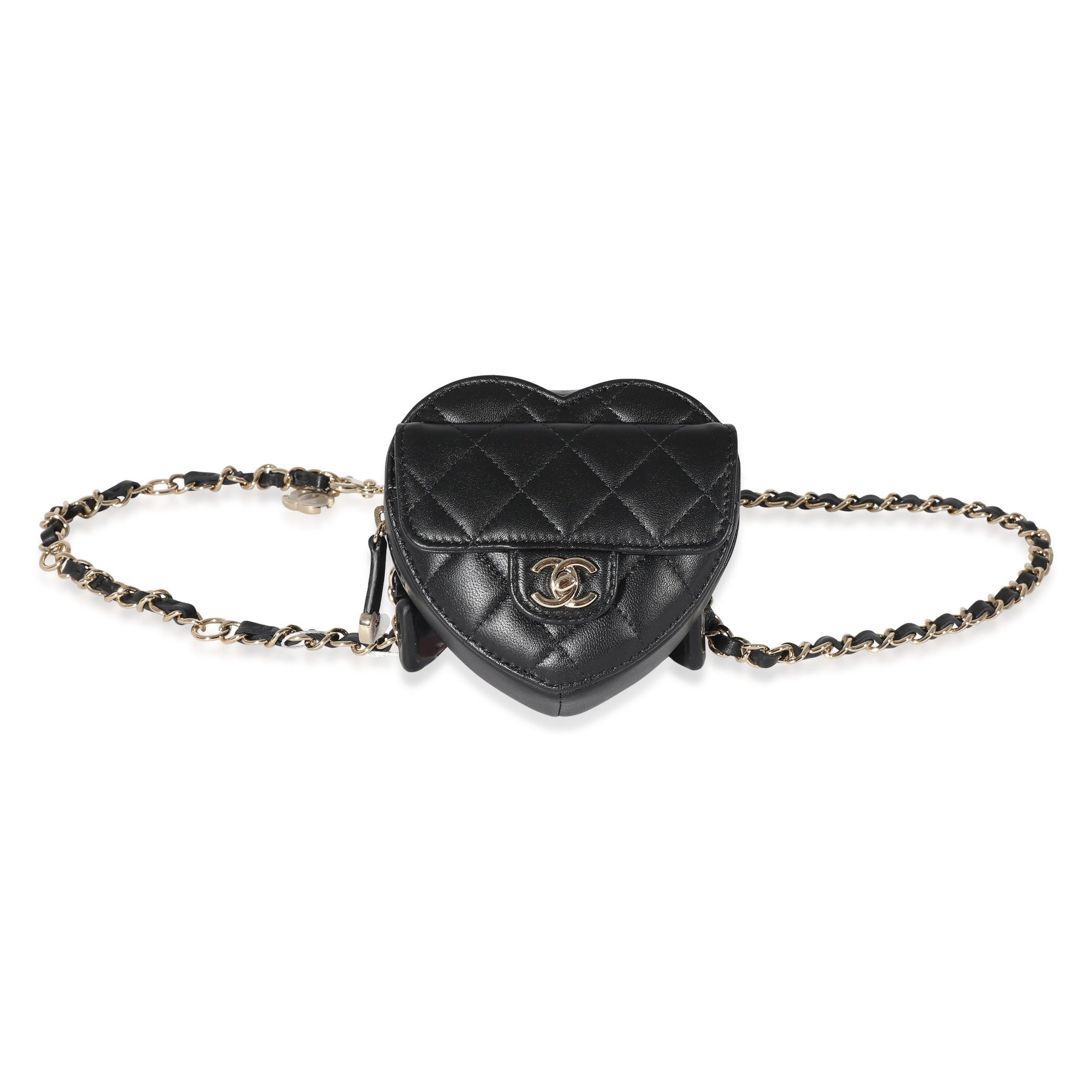 image of Chanel Black Quilted Lambskin Mini Cc In Love Heart Bag, Women's