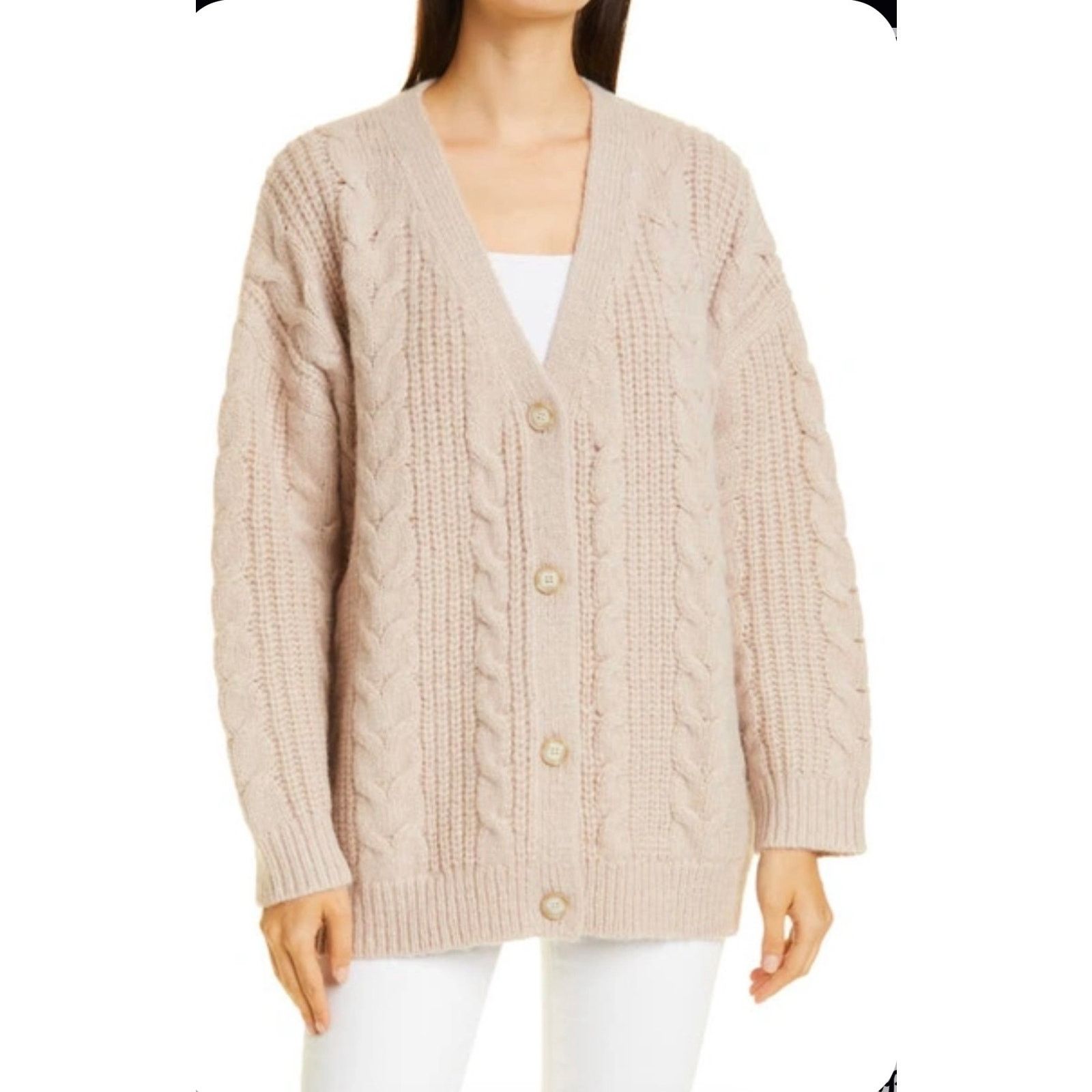 Other JENNI KAYNE Wool & Alpaca CABLE COCOON Cardigan Blush XXS Size XXS / US 00 / IT 34 - 6 Thumbnail