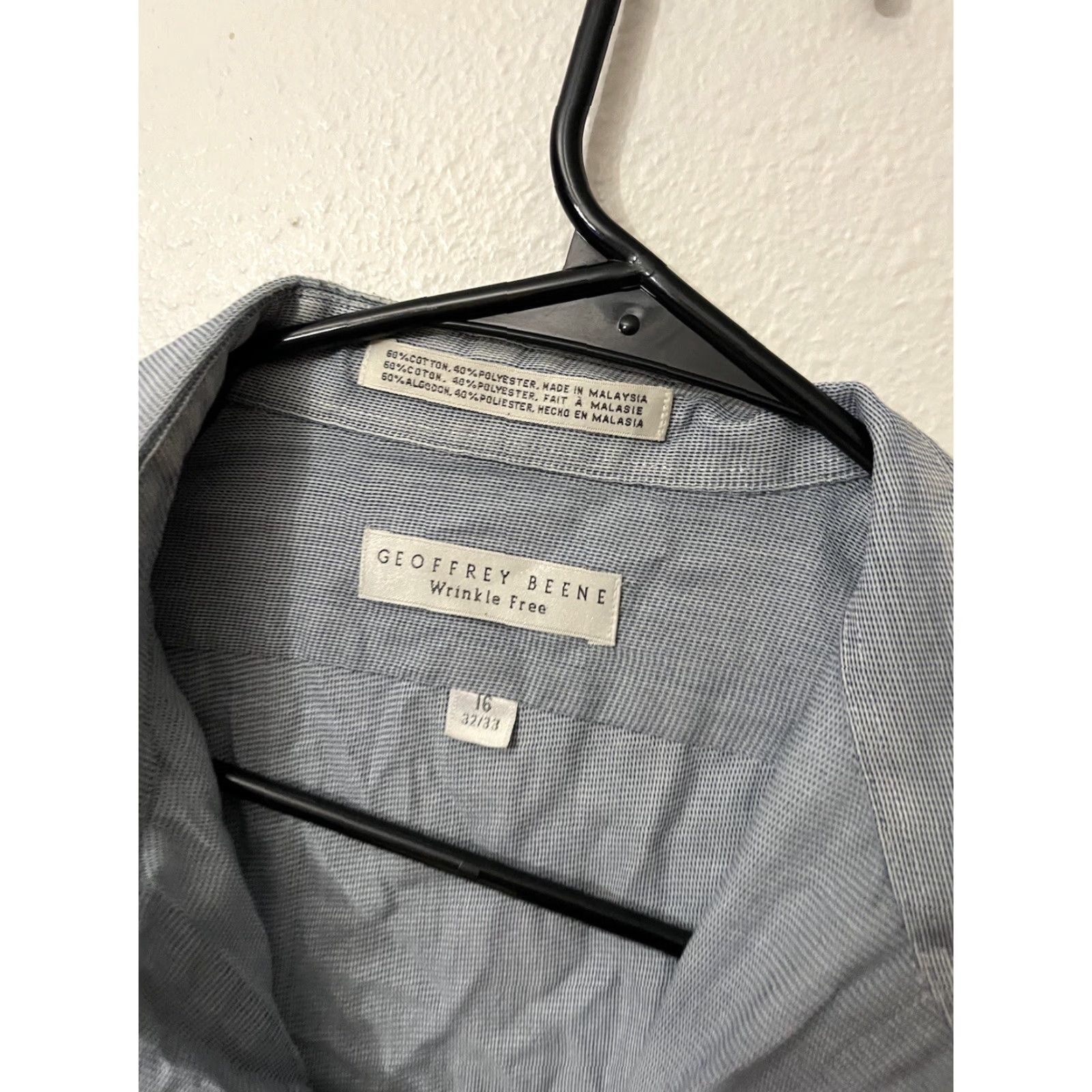 Geoffrey Beene Geoffrey Beene Dress Shirt Men's Wrinkle Free Solid Blue 16-32/33 Size 42R - 3 Thumbnail