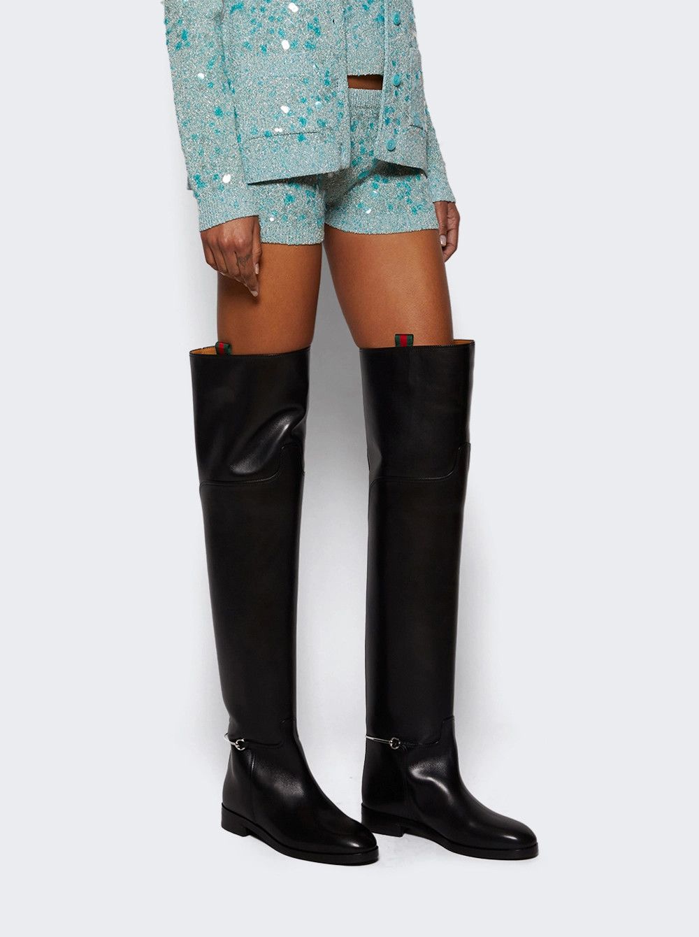 Gucci o1loc1c0226 Women's Slim Horsebit Knee-High Boots in Black Size US 7 / IT 37 - 2 Thumbnail